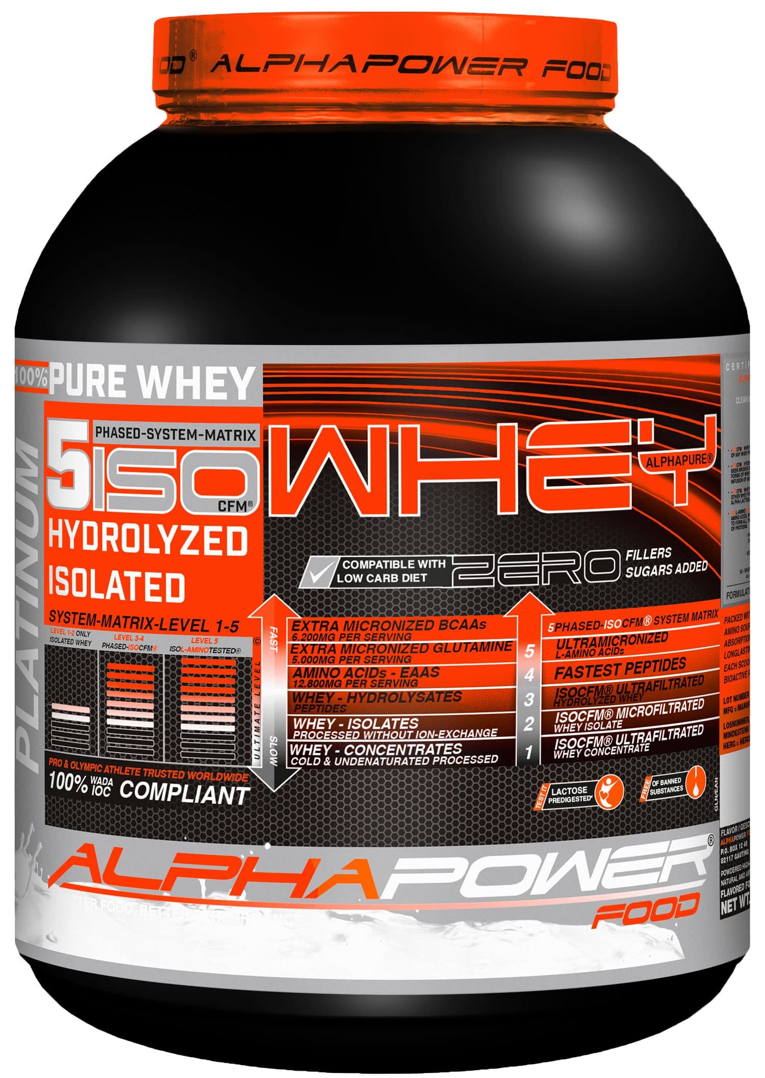 ALPHAPOWER FOOD® - ALPHAPURE SERIES®: 5 Iso Whey Protein Isolate, Hydrolyzed Platinum 5 PHASED-ISOCFM®, CFM Whey Isolate, Iso Whey Zero Carbs & Sugar added, CFM Whey Protein Powder Whey Protein Shake (1x 2000g / 2kg Can) Flavour White Chocolate Strawberry, Ideal for people following a low carb diet program