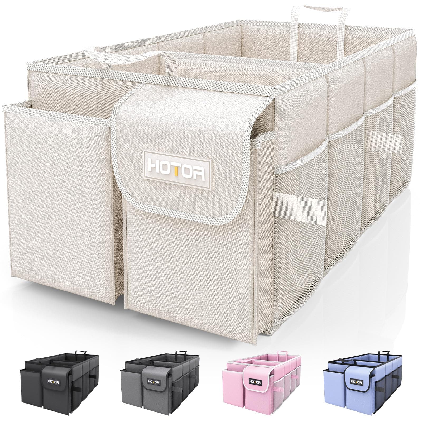 Trunk Organizer for Car - Large-Capacity Car Organizer, Foldable Trunk organizer for SUVs & Sedans, Sturdy Car Organization for Car Accessories, Tools, Sundries, Beige, 2 Compartments