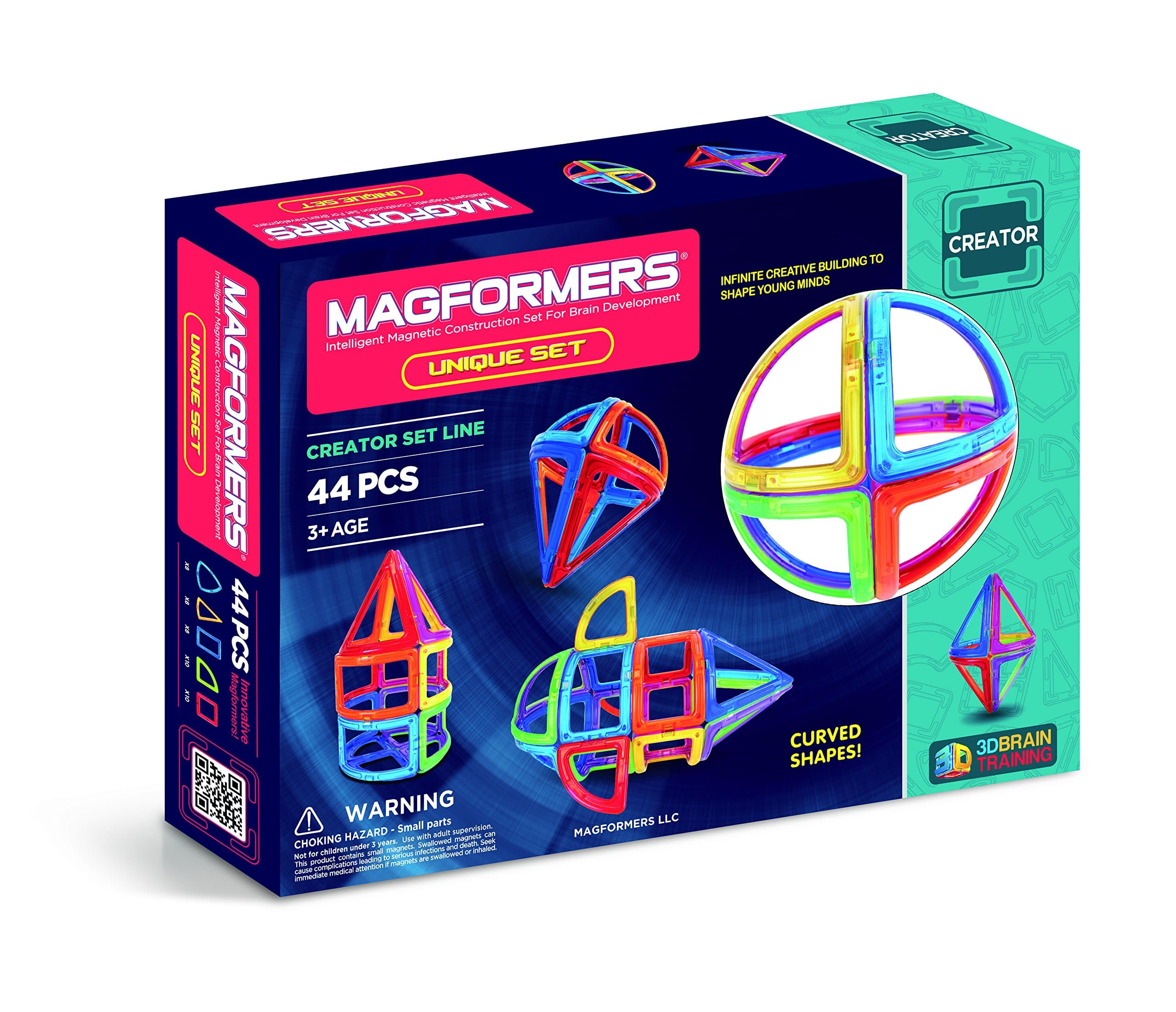 MAGFORMERS Unique Set (44 Pieces) Basic Curve Magnetic Building Blocks, Educational Magnetic Tiles Kit, Magnetic Construction STEM Set