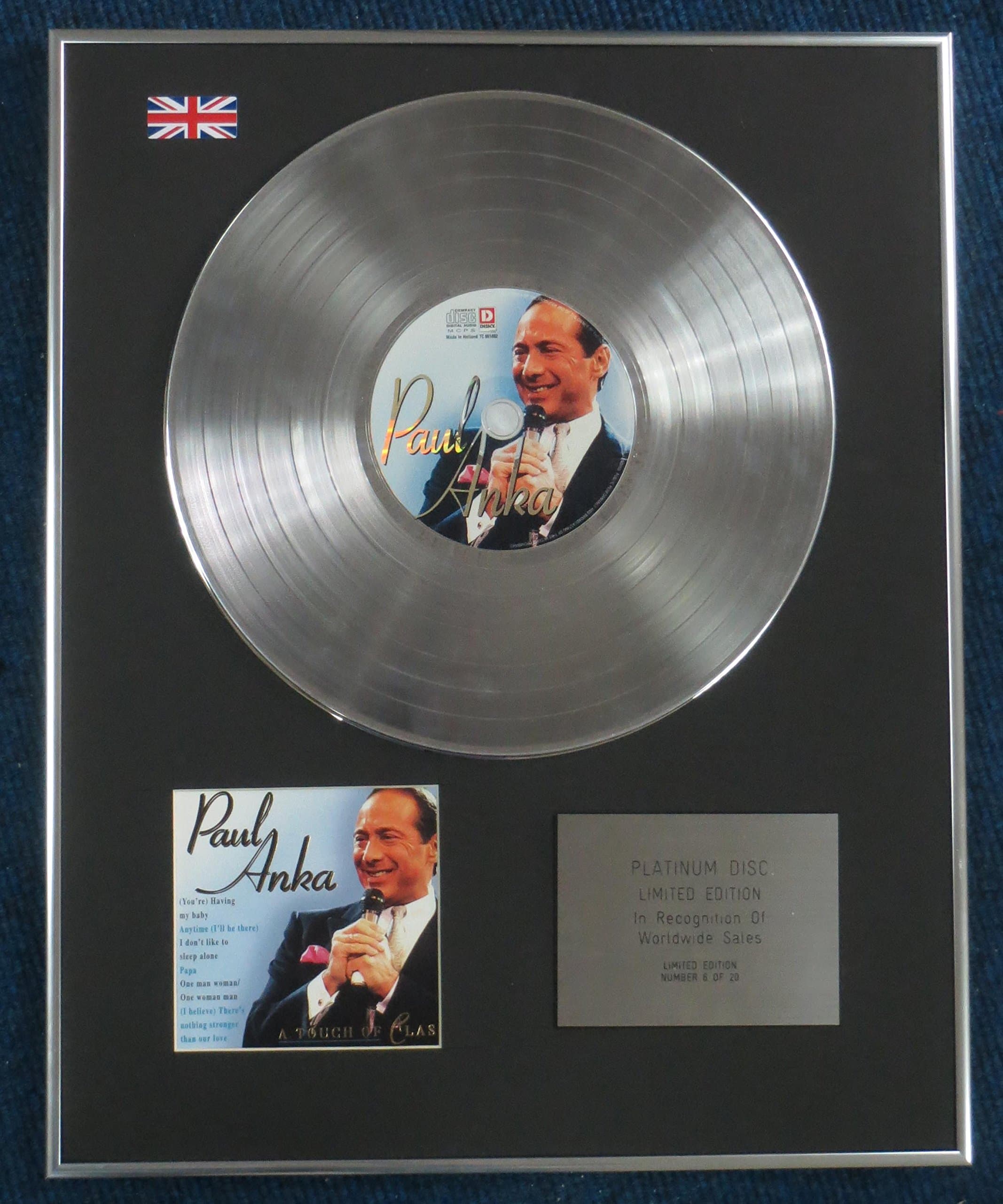 PAUL ANKA - Limited Edition CD Platinum LP Disc - A TOUCH OF CLASS