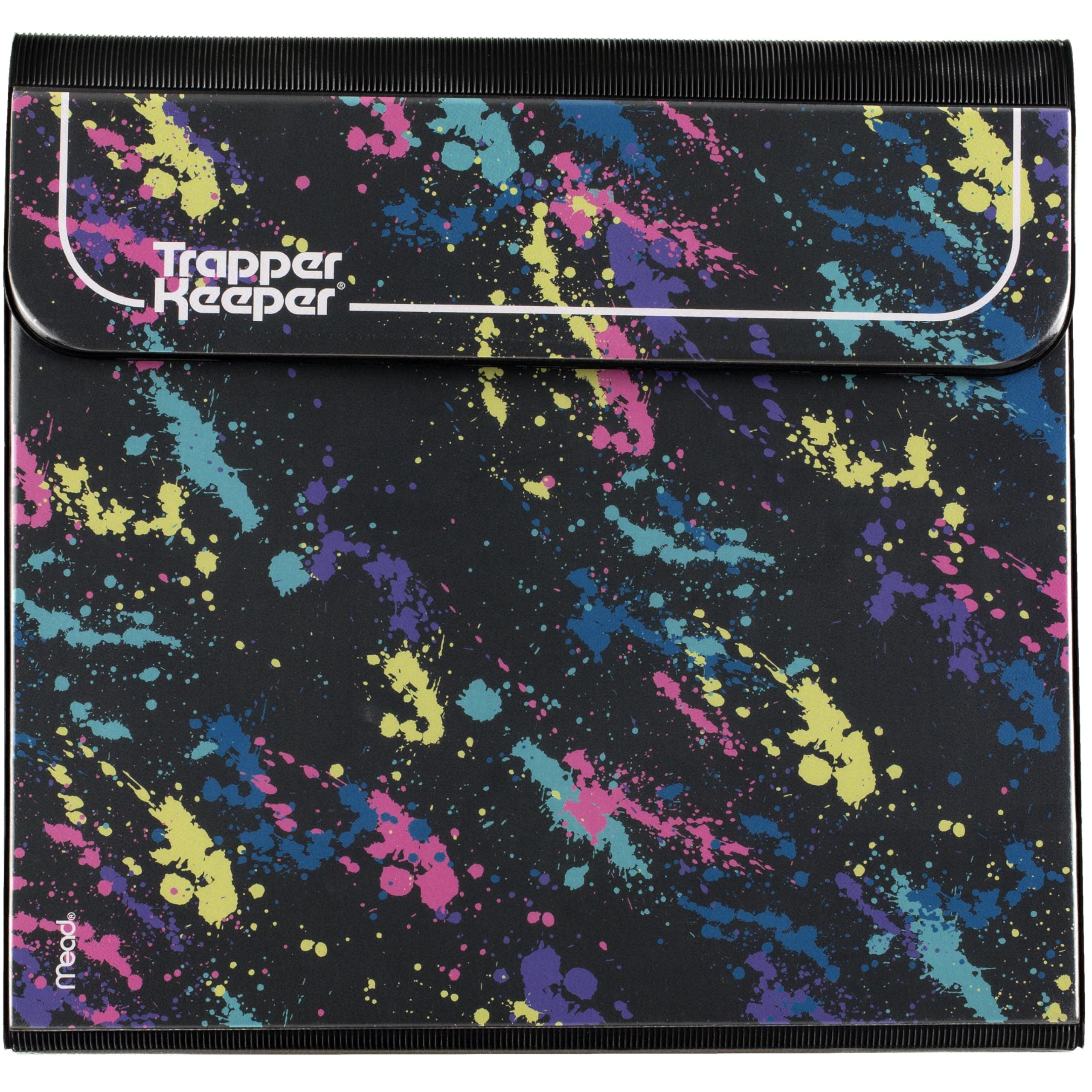 Mead Trapper Keeper Binder, Retro Design, 1 Inch Binder Includes 2 Folders and Extra Pocket, Metal Rings and Spring Clip, Secure Storage, Paint Splatter, School Supplies (260038FO-ECM)