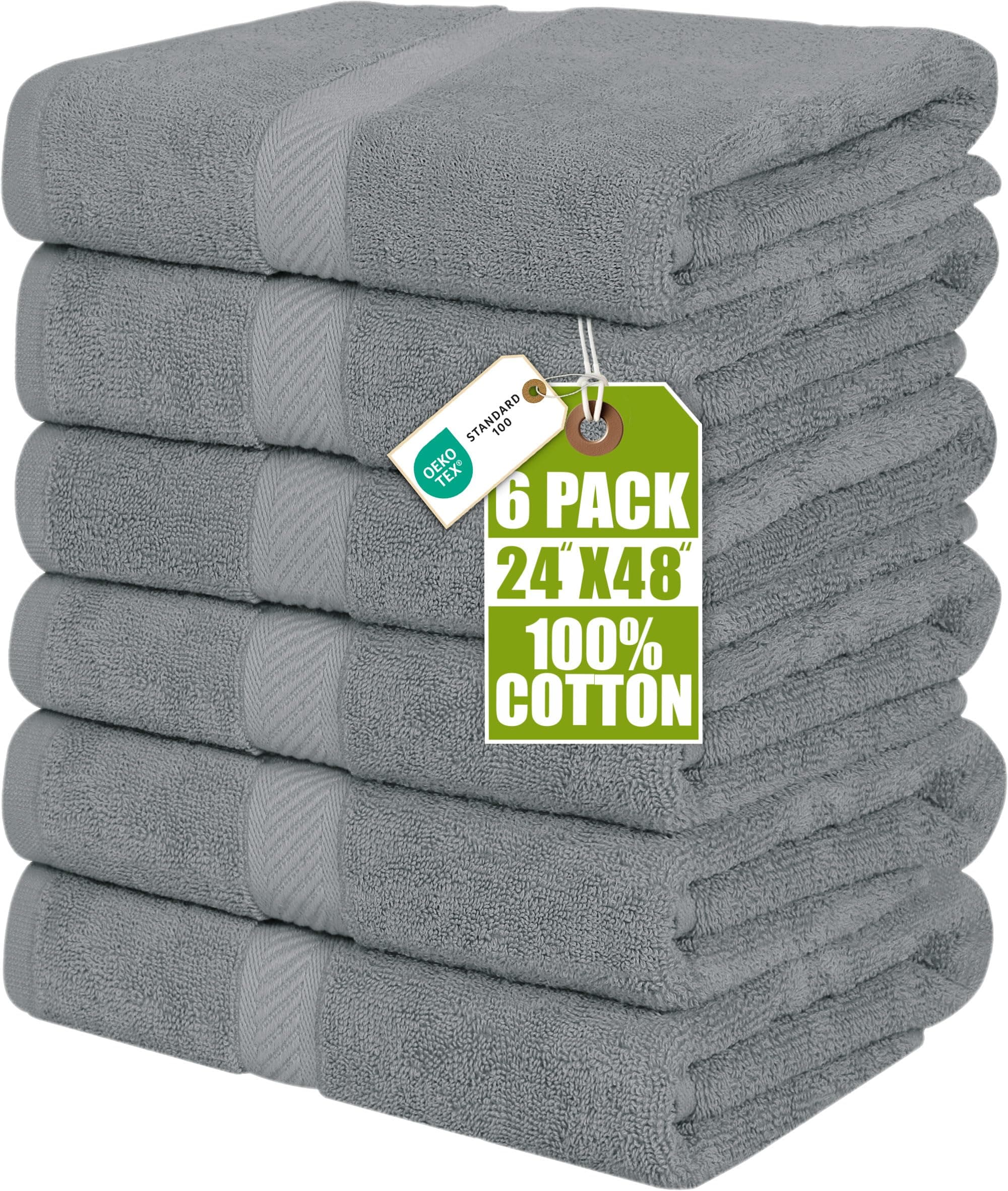 Utopia Towels 6 Pack Medium Bath Towel Set, 24 by 48 Inches, 500 GSM 100% Ring Spun Cotton, Lightweight and Highly Absorbent Quick Drying Premium Towels for Hotel, Spa and Bathroom, Cool Grey