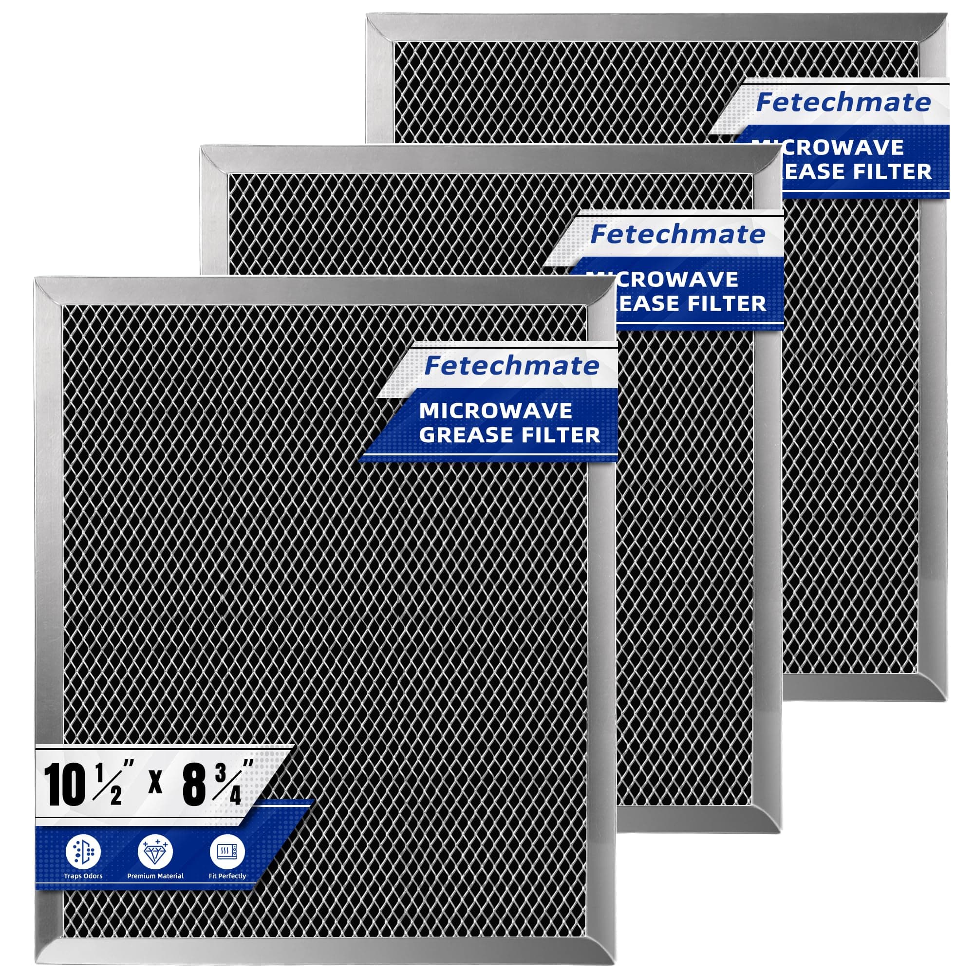 97007696 Charcoal Filter Replacement for Range Hood 41F Grease Filter 6105c 8-3/4" x 10-1/2" Aluminum Mesh Charcoal Carbon Filter Compatible with Most Brand Stove Vents -3 PACKS by Fetechmate