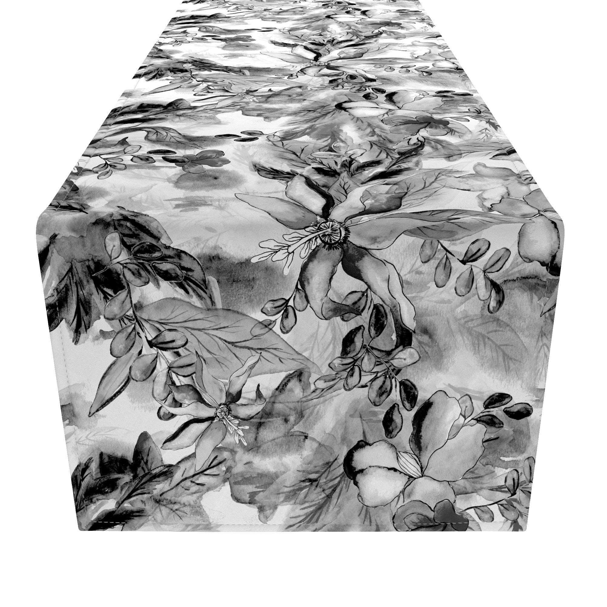 SHA NUR Table Runner 72 Inch Long - Black & White Flower - Perfect for Dining Room, Kitchen, Coffee Table, Bed Room Dresser, Indoor-Outdoor, Farmhouse, Rustic Décor