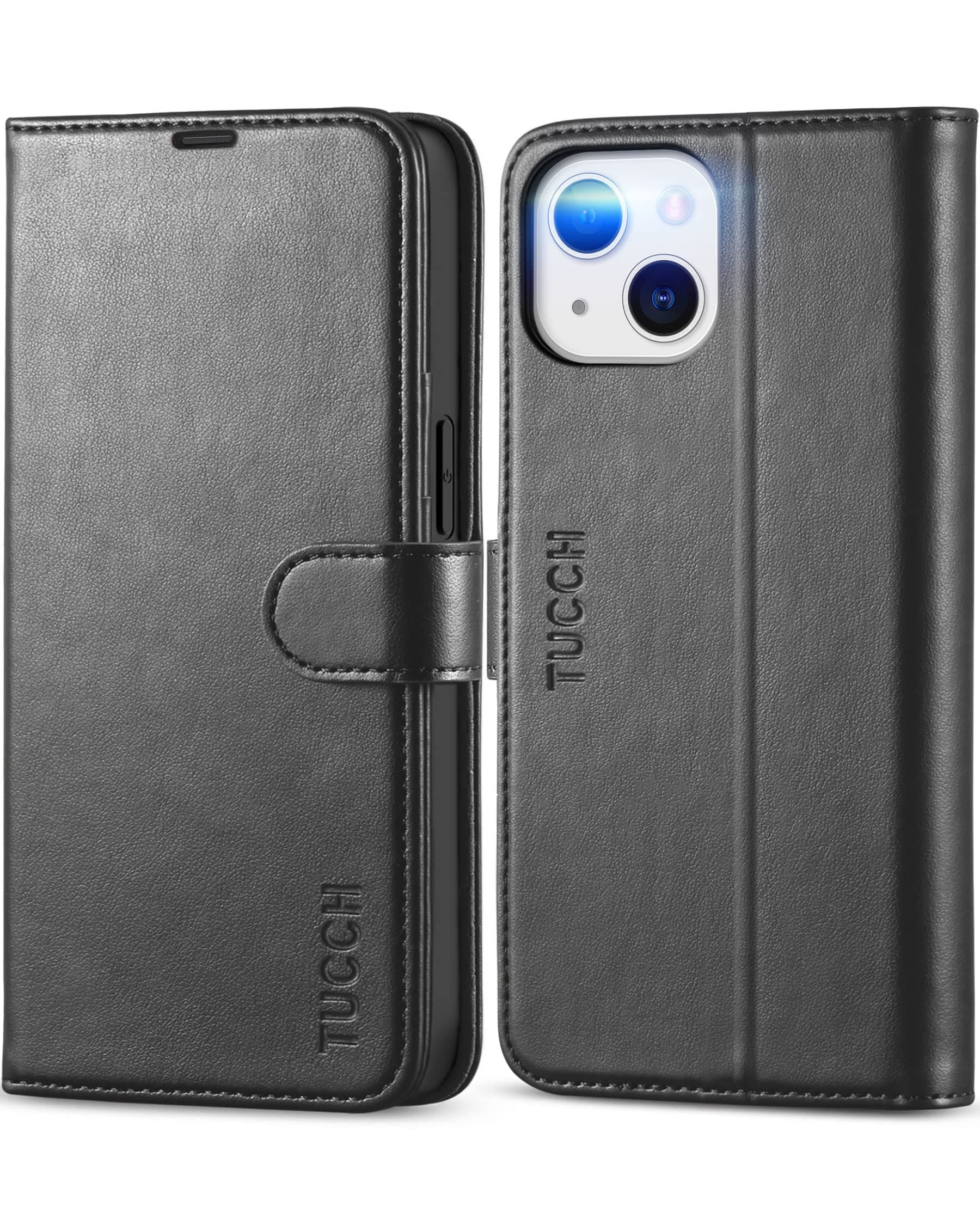 Case Wallet for iPhone 13 (6.1") 2021, RFID Blocking 3 Card Holder Kickstand PU Leather Flip Folio, [Shockproof TPU Inner Shell] Phone Cover, Black