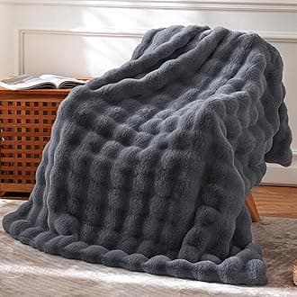BENVWE Faux Fur Throw Blanket for Couch – Cozy Fuzzy Soft Plush Fluffy Thick Luxury Minky Bubble Blanket for Living Room Home Decor – Fathers Day Birthday Gifts for Women and Men, Grey, 51" x 63"