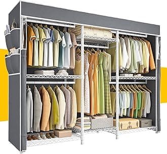 Raybee Clothes Rack with Cover,Clothing Racks for Hanging Clothes Heavy Duty,Portable Closet with Shelves,Adjustable,Loads 905 LBS,White,75" W*17.8" D*77" H