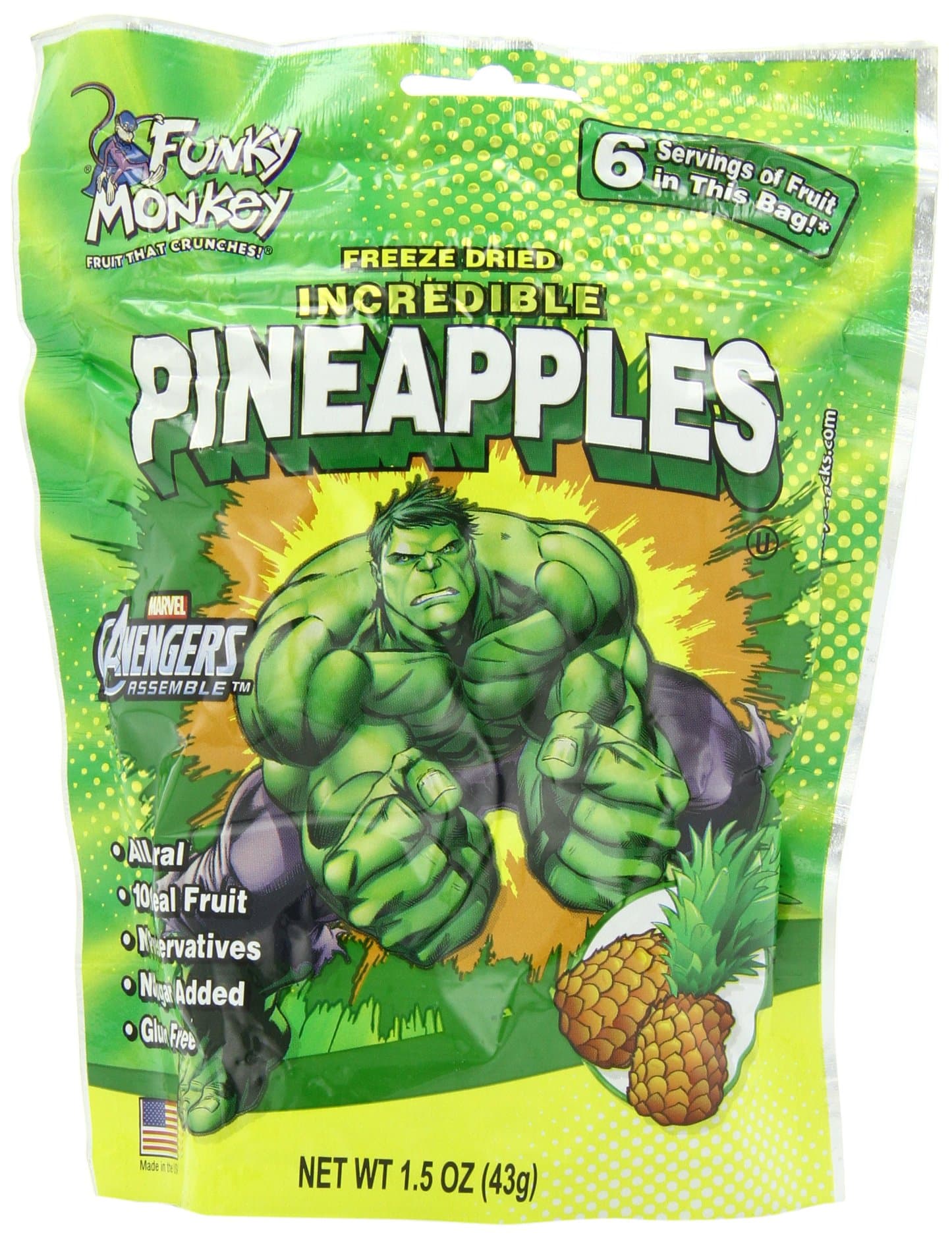 Funky Monkey Snacks, Incredible Pineapples, Hulk, 1.5 Ounce