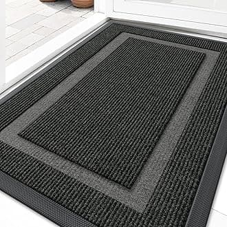 OLANLY Front Door Mat Indoor Outdoor Entrance, Waterproof All-Season, All-Weather Doormat, Durable Natural Rubber, Fade Resistant, Low Profile, Easy Clean Patio Porch Entryway Mat, 29.5x17, Black
