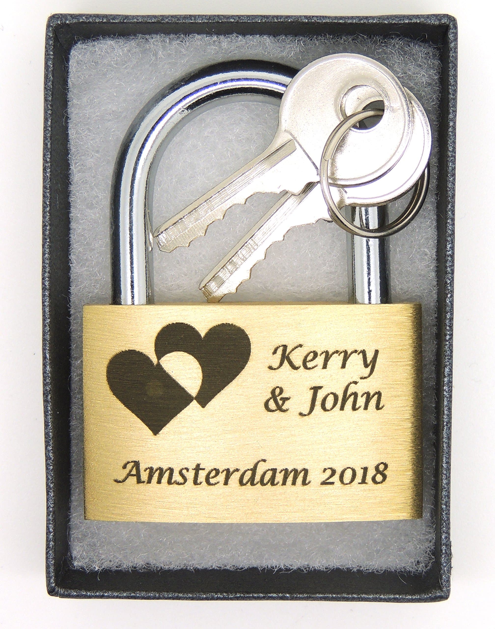 Engraved Love Padlock, 23 Styles, Bold Permanent Engraving + Gift Box. 40mm. Locks of Love ♡ (2 Hearts, 40mm)