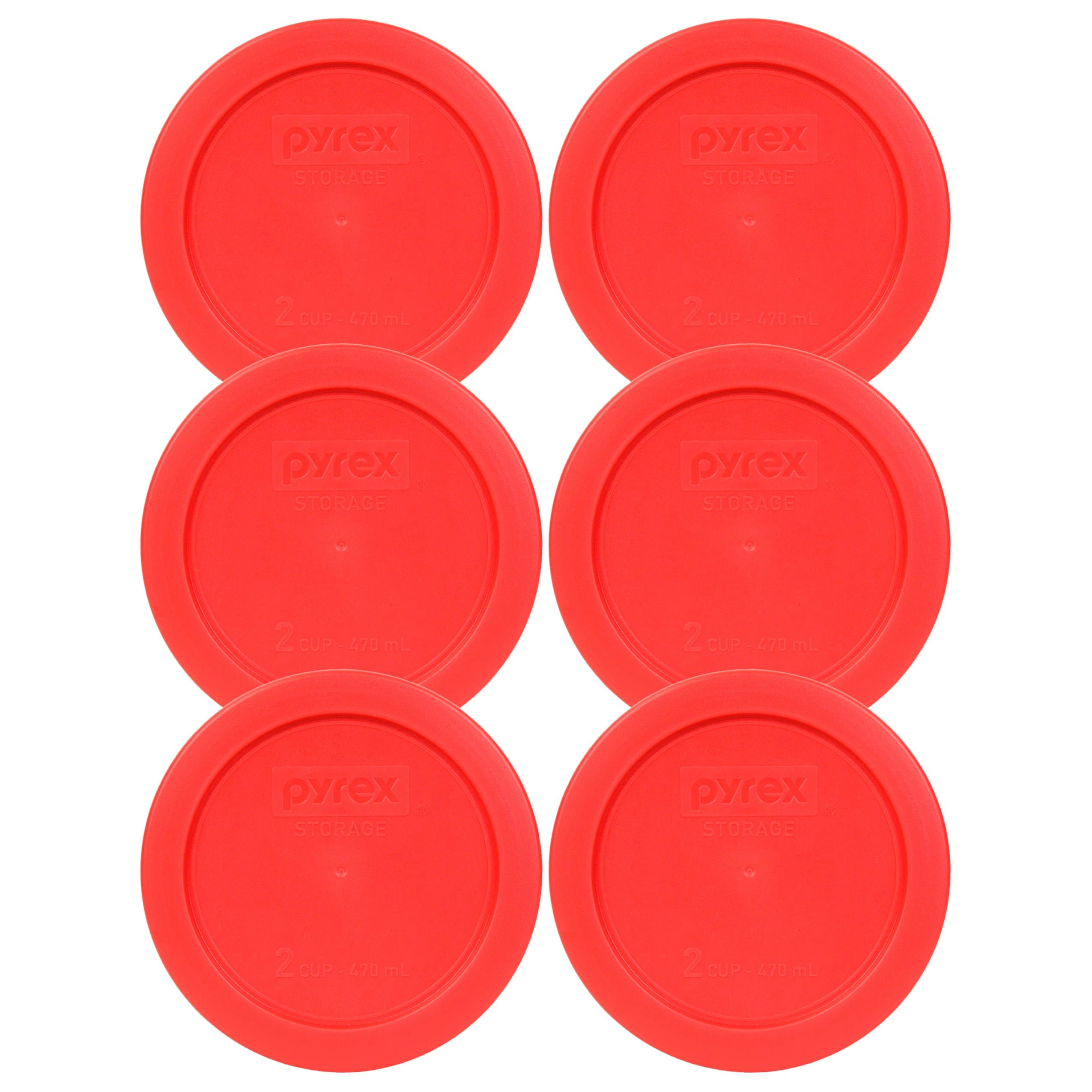 Pyrex 7200-PC 2-Cup Red Food Storage Replacement Lid (6-Pack) - Made in USA