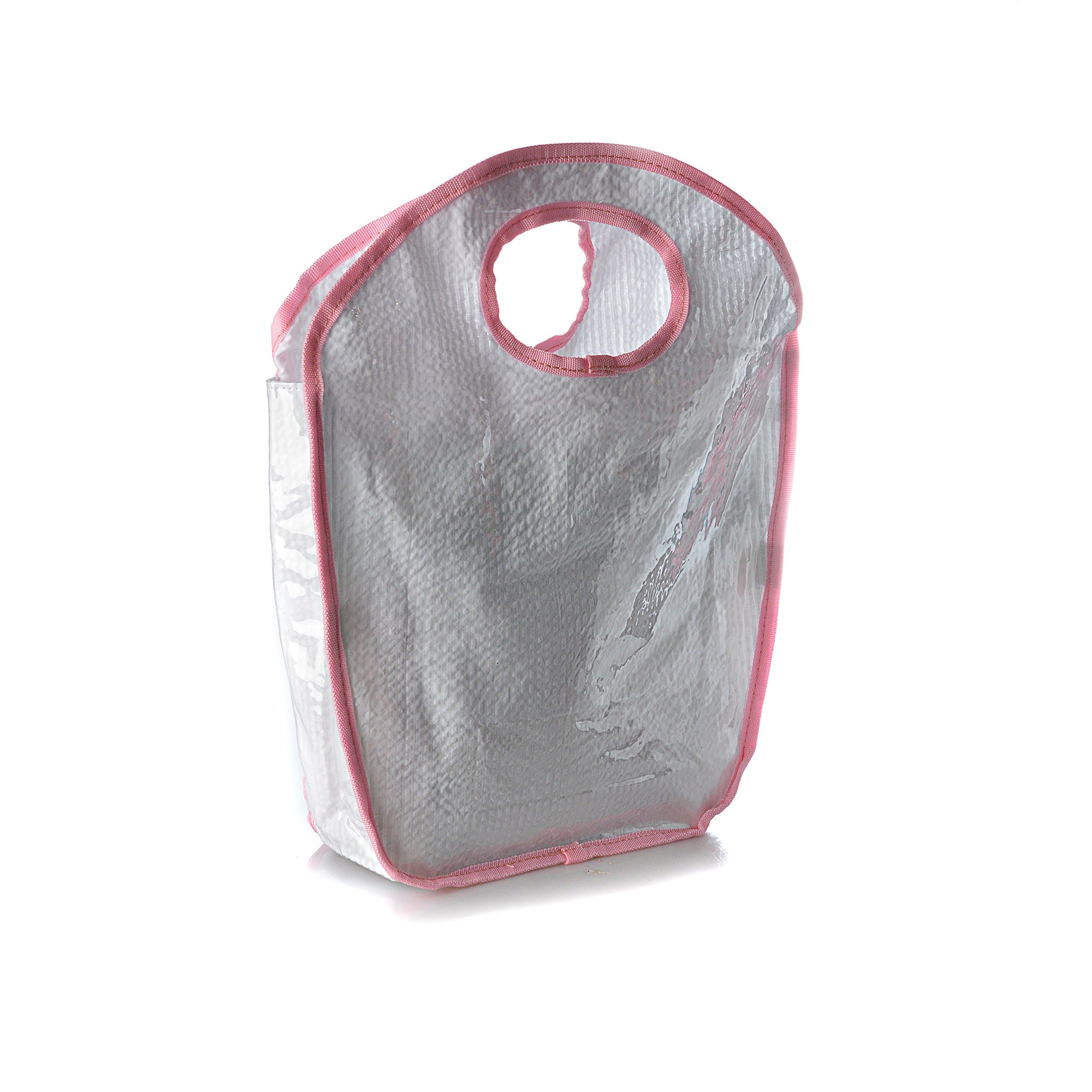 Personalized Vinyl Covered Diaper Bag with Handle and Zipper Closure Embroidered with Name and Font of Your Choice. (White/Pink)