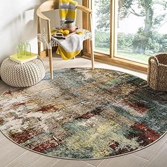 Lahome Modern Abstract Round Rug 4Ft - Washable 4x4 Circle Rugs for Living Room Bedroom Bathroom Non Slip, Soft Indoor Floor Carpet for Kitchen Entryway Family Room, Red/Multi