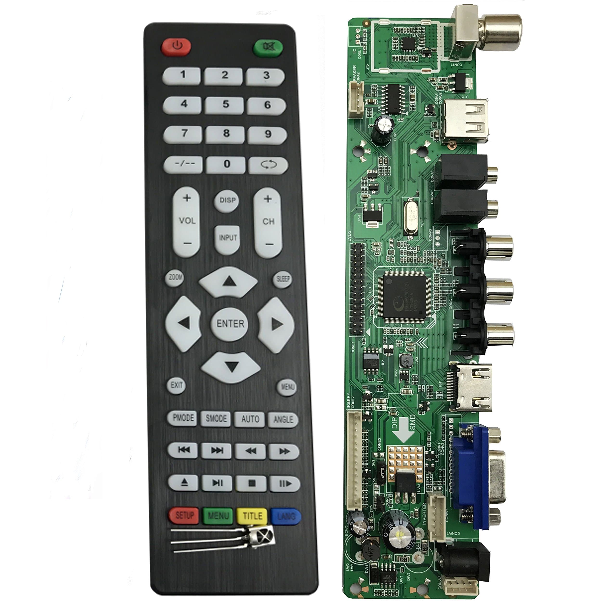 V56 Universal LCD LED TV Controller Driver Board PC/VGA/HDMI/USB Interface Remote Control with IR Receiver