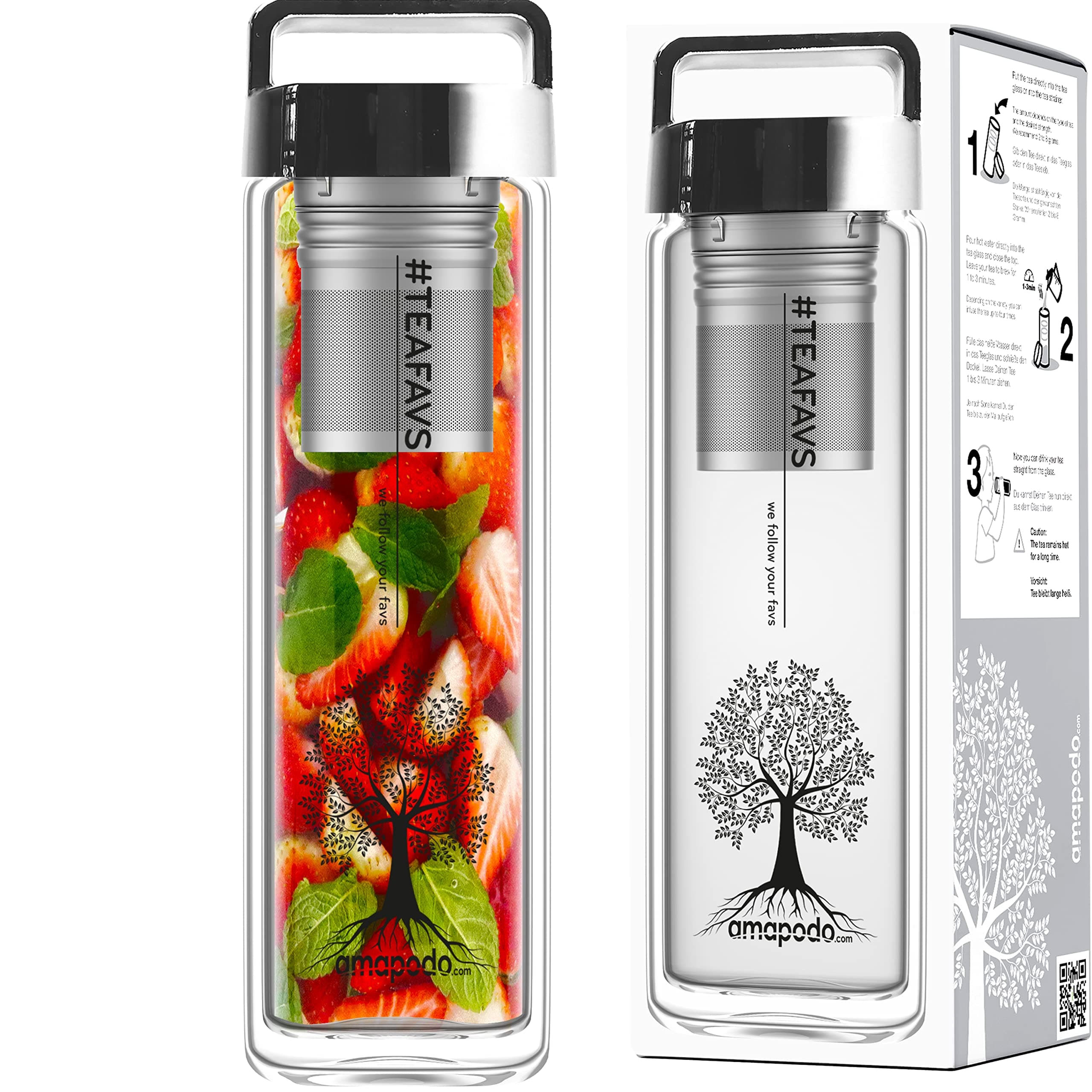 Tea Maker Handle Version Amapodo Teeflasche mit Sieb und Deckel mit Griff, Farbe: Silber