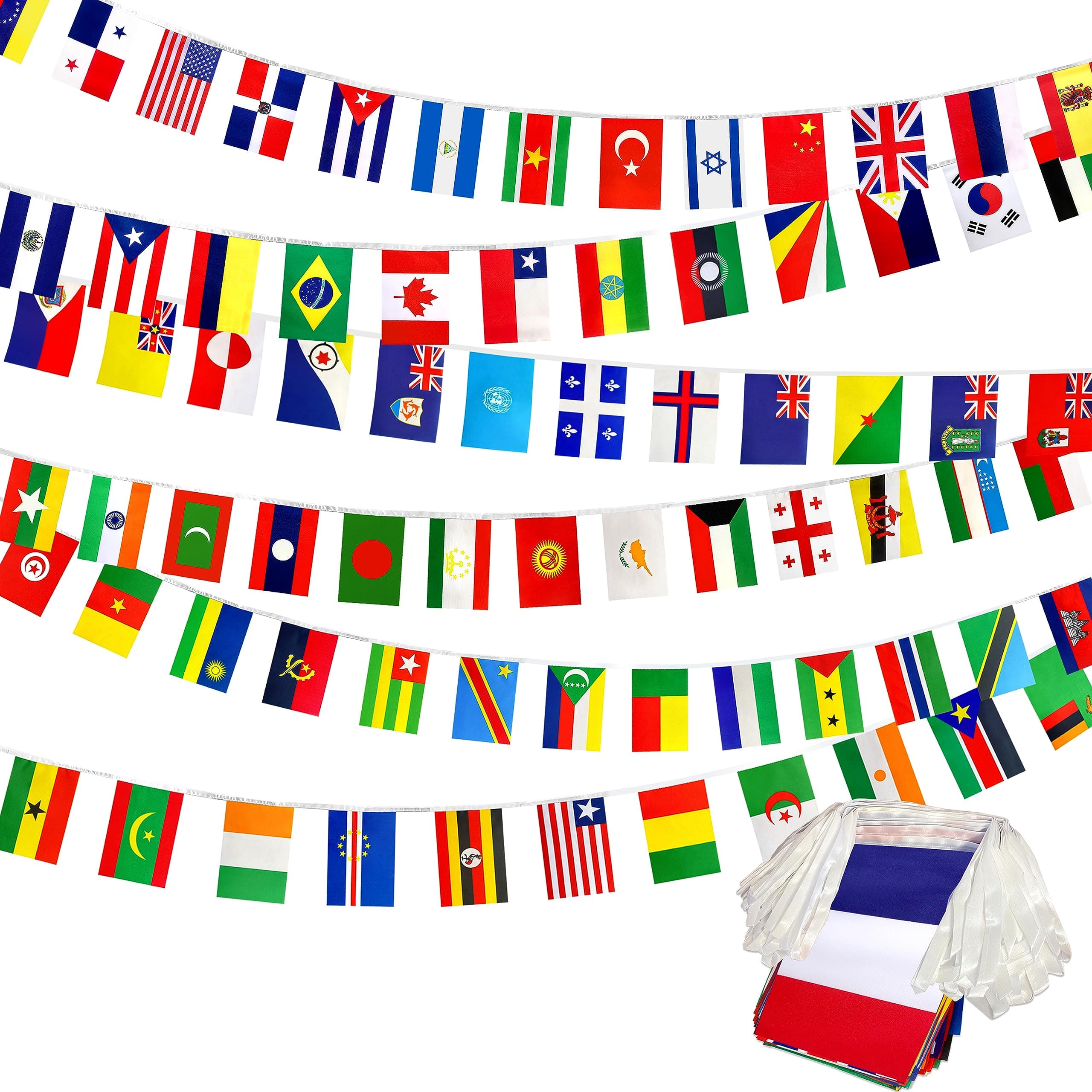 224 Countries International World String Flags Banner Set Small Mini National Bunting Flags,All Countries Flags for Olympic,Bar,Sports Clubs,School Festivals Decorations,235 Feet