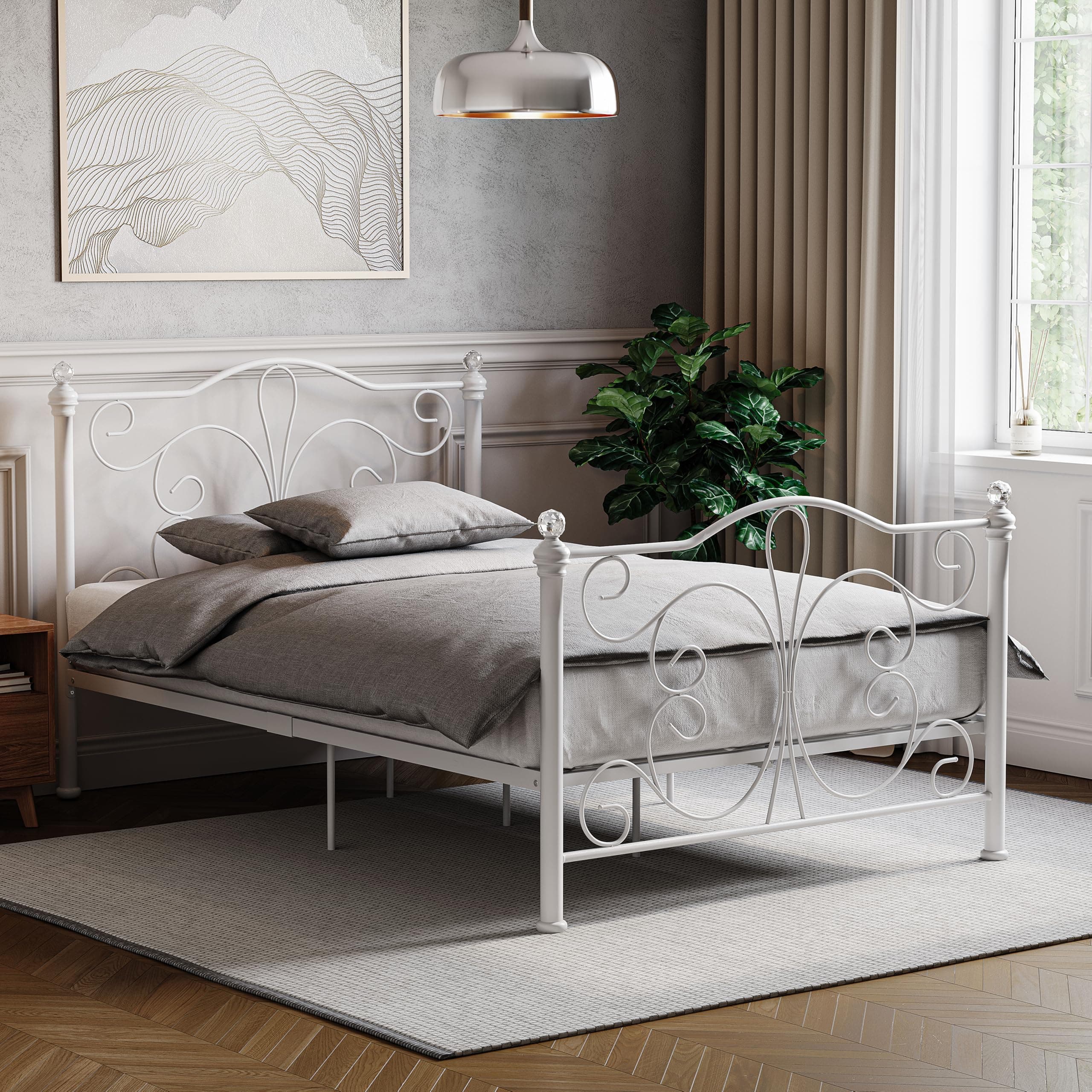 Vida Designs Chicago Small Double Bed, 4ft Bed Frame Metal Headboard High Foot End Bedroom Furniture, White