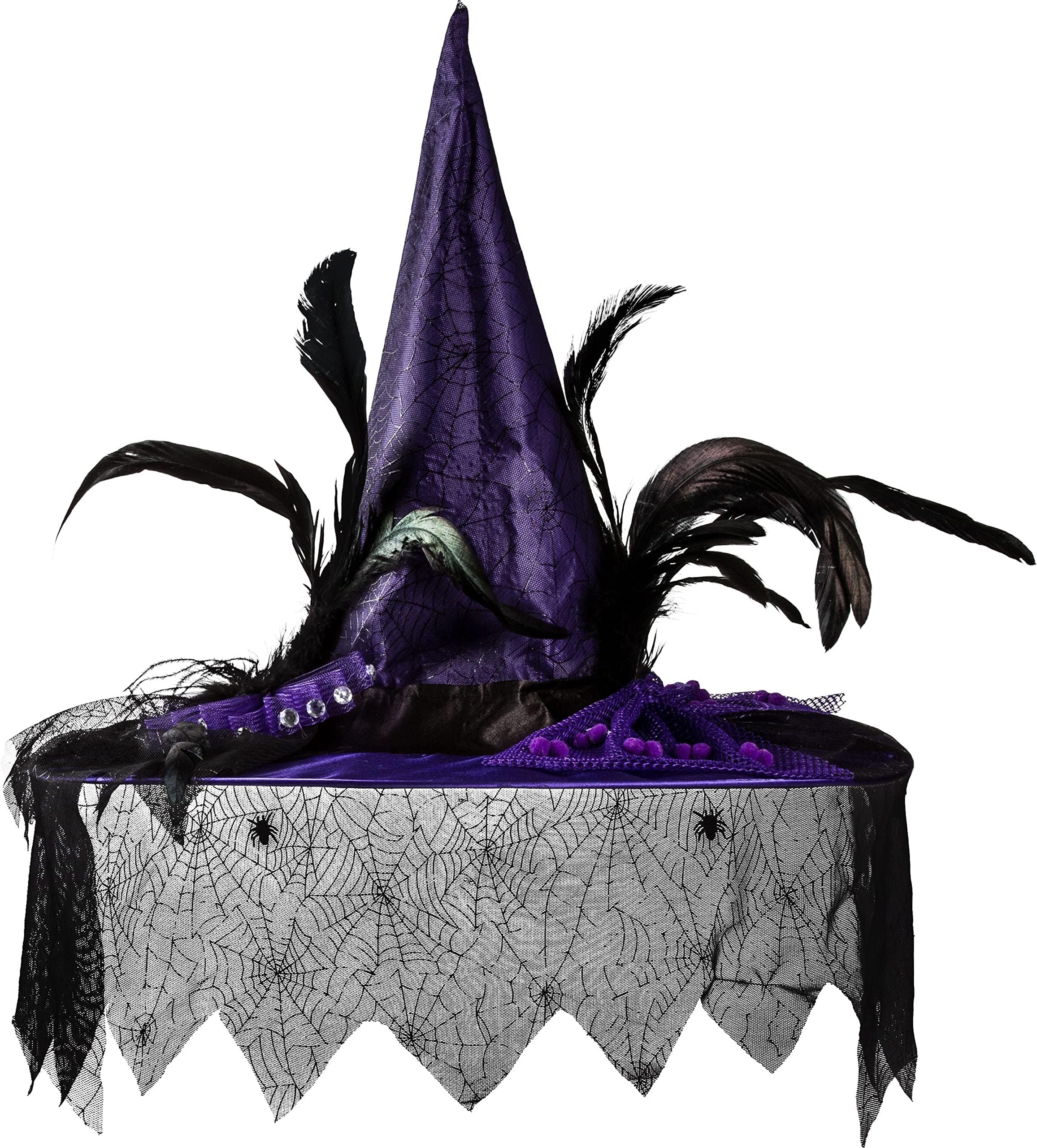 Deluxe Purple Feathered Witch Hat - 1 Count - Bold & Bewitching Design - Perfect For Halloween Accessory , One Size Fits All