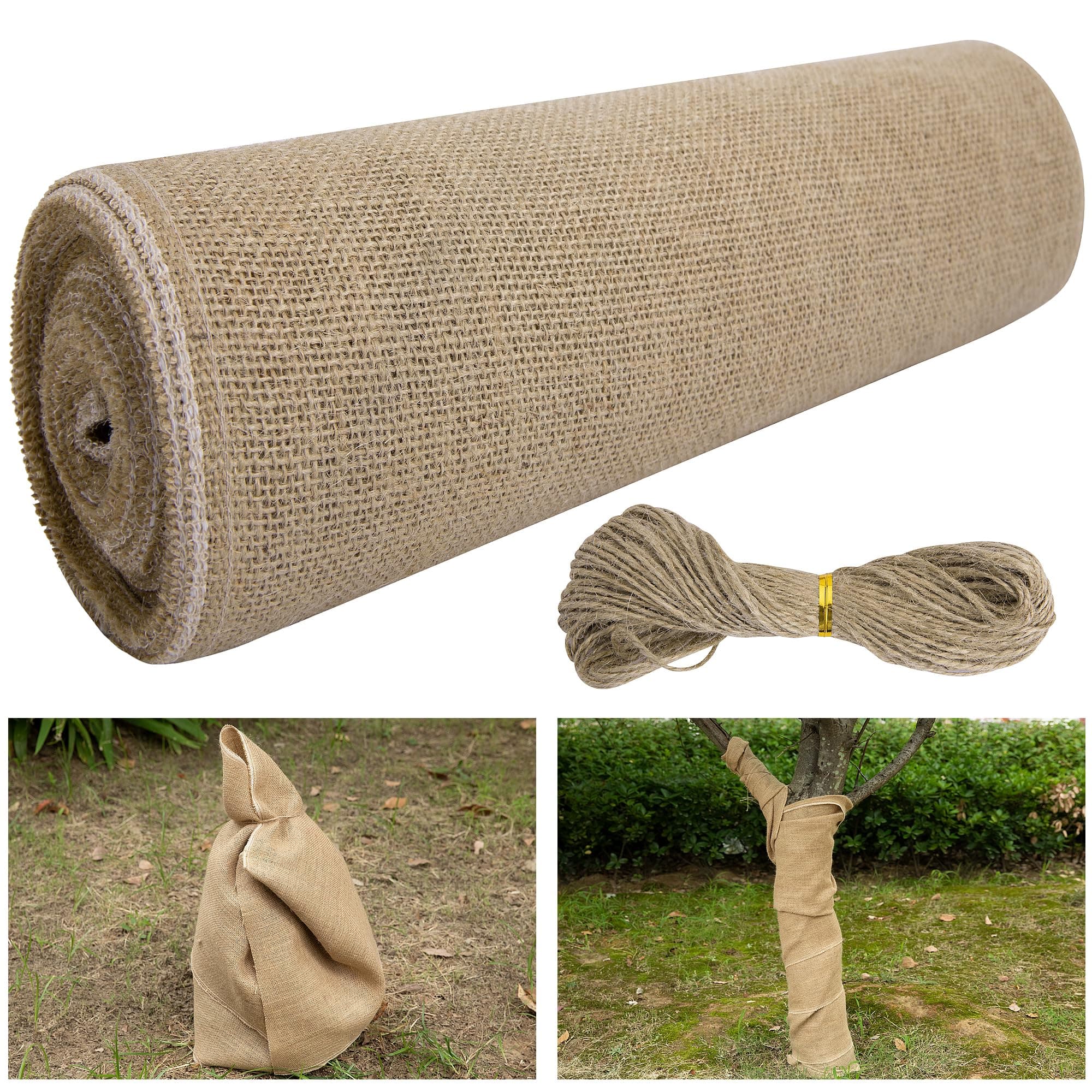 15.7in x 19.7ft Natural Burlap Tree Wrap Rolls- Burlap Fabric Tree Trunk Protector- Burlap Plants Wrap Bandage with Ropes- Frost & Freeze Protection Cloth for Outdoor Trees, Shrubs, Plants in Winter