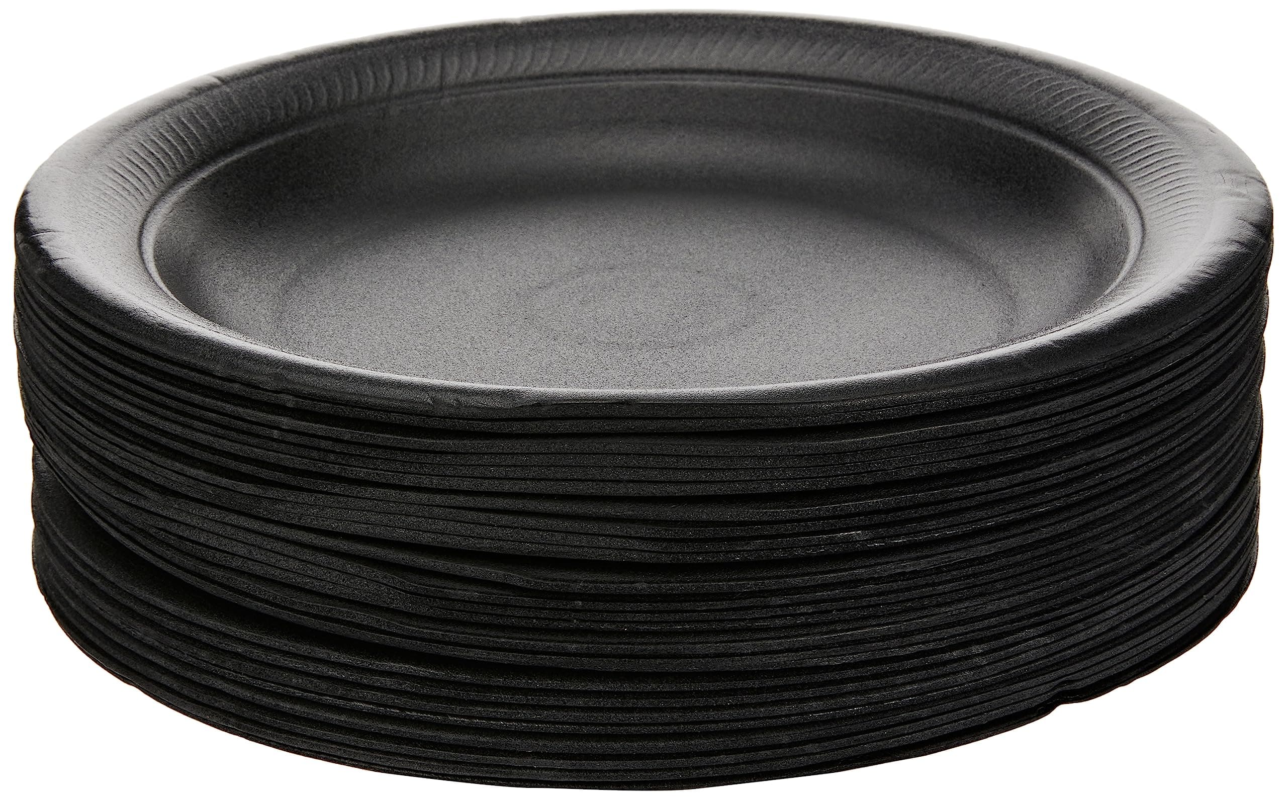 SNH Packing Foam Plate Black 10 Inch Disposable, Tableware, Birthday Parties, Office, Home Events, Camping - 25 Pieces.