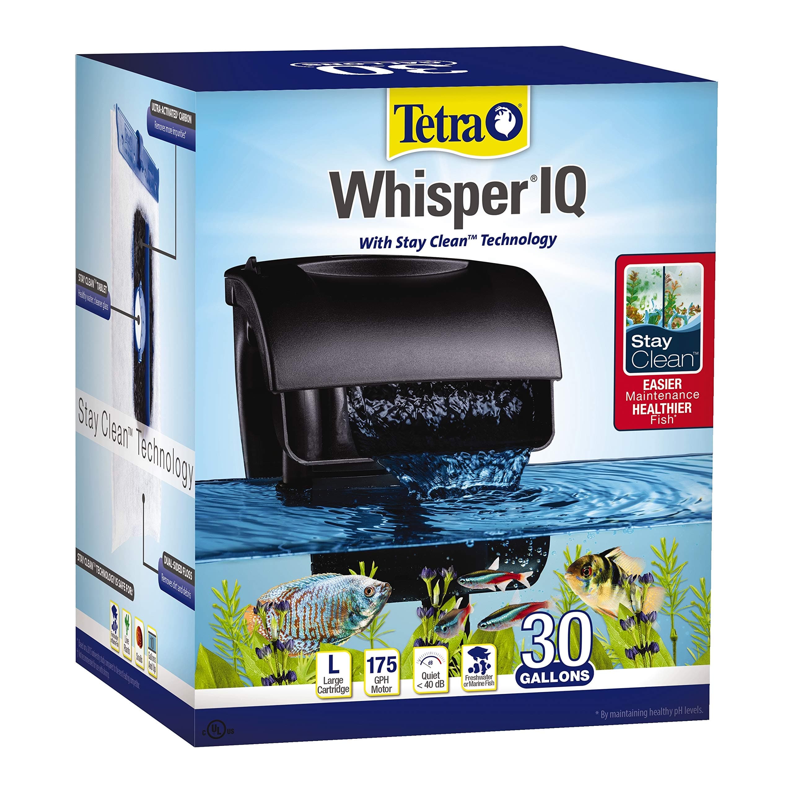 Whisper IQ Power Filter, 175 GPH, with Stay Clean Technology, 30 Gallons