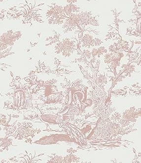 CiCiwind Peel and Stick Wallpaper White and Pink Wallpaper Vintage Wallpaper Toile Contact Paper Self Adhesive Removable Wallpaper for Bedroom Bathroom Cabinets Walls Decor 16In×118In