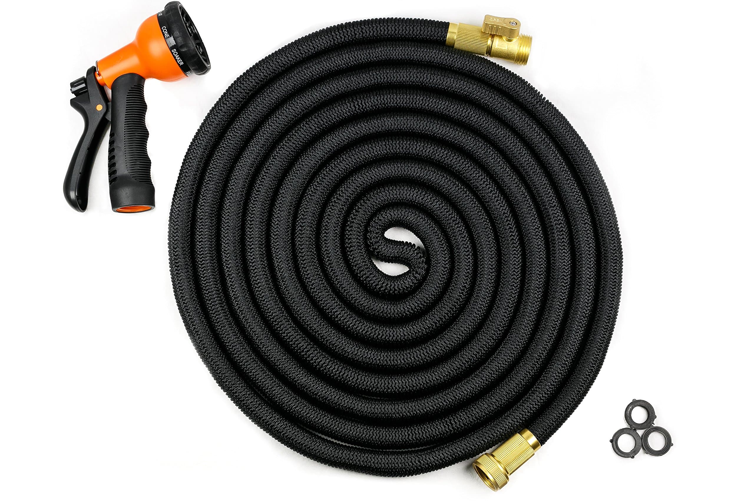 Expandable Garden Hose with Solid Brass Connectors, On/Off Valve, Triple Layer Latex Core and 8-Function Spray Nozzle (50-Feet, Black)