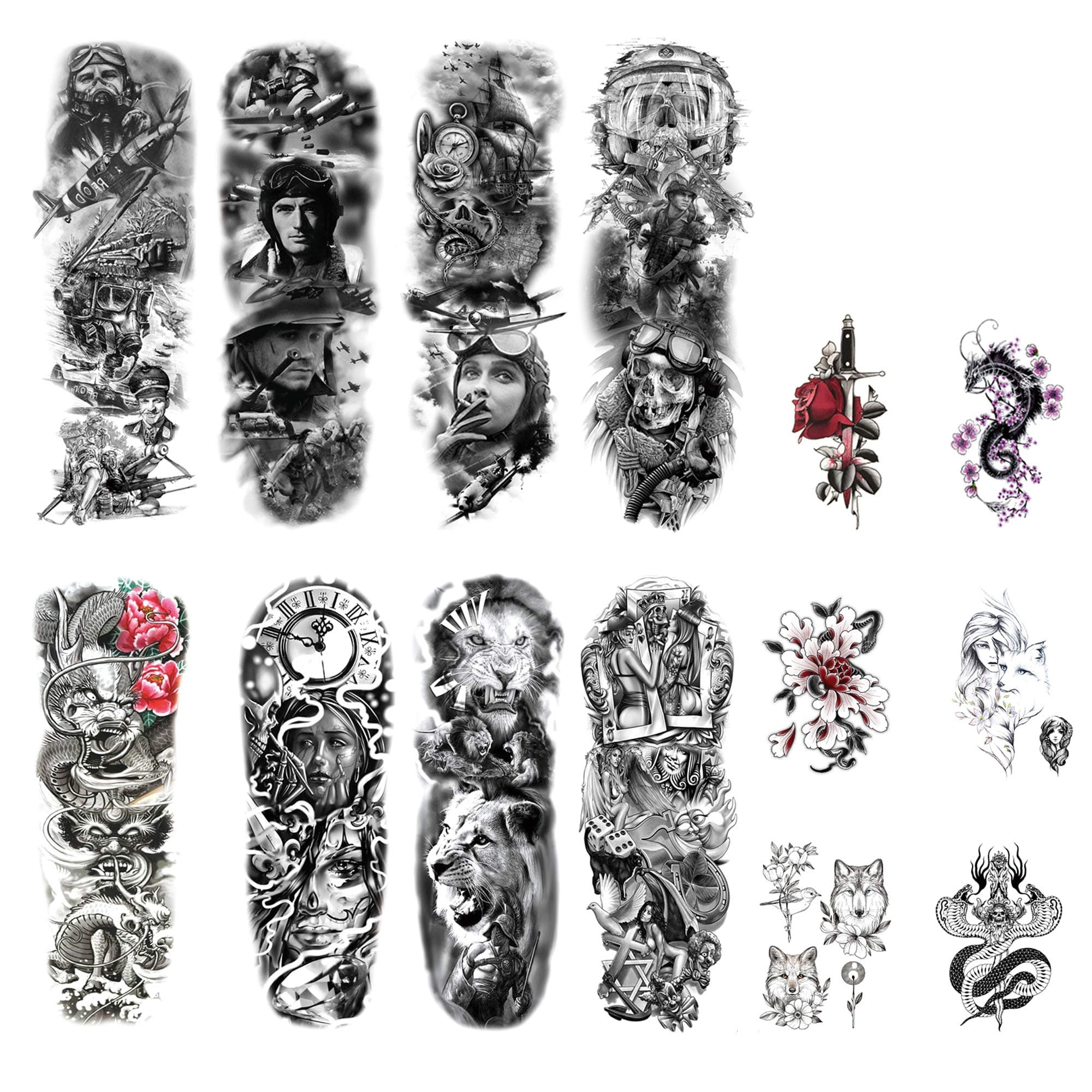DaLin Extra Large Full Arm Temporary Tattoo Sleeves and Half Arm Fake Tattoos for Men Women, 14 Sheets (Collection 11)