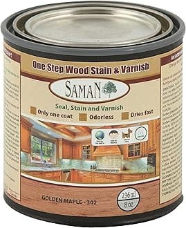 SamaN Interior One Step Wood Seal, Stain and Varnish – Oil Based Odorless Dye - Protection for Furniture and Fine Wood (Golden Maple SAM-302, 8 oz)