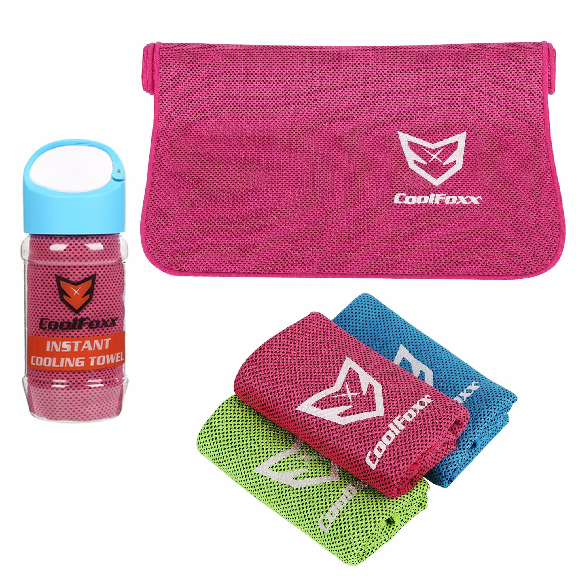 CoolFoxx Cooling Towel, 40"x12"Ice Cold Towel, Double Sided Soft Polyester designed for more Sensitive Skin, Stay Cool for Yoga, Golf, Pilates, Fitness, Camping, Travel & Outdoor Activities