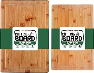 Freshware Freshware Bamboo Cutting Boards for Kitchen with Juice Groove [Set of 2] Wood Cutting Board for Chopping Meat, Vegetables, Fruits, Cheese, Knife Friendly Serving Tray with Handles