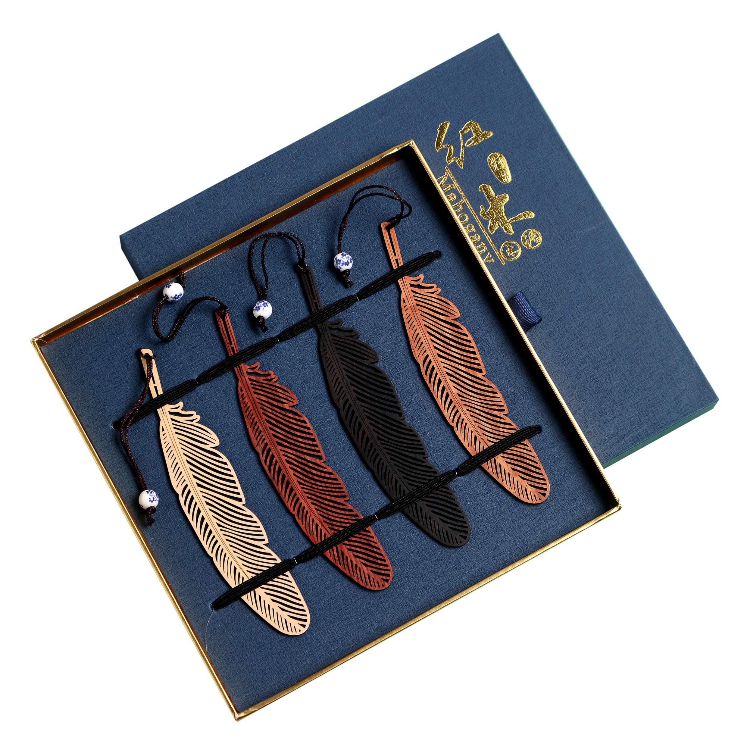 Feather shaped wooden bookmark