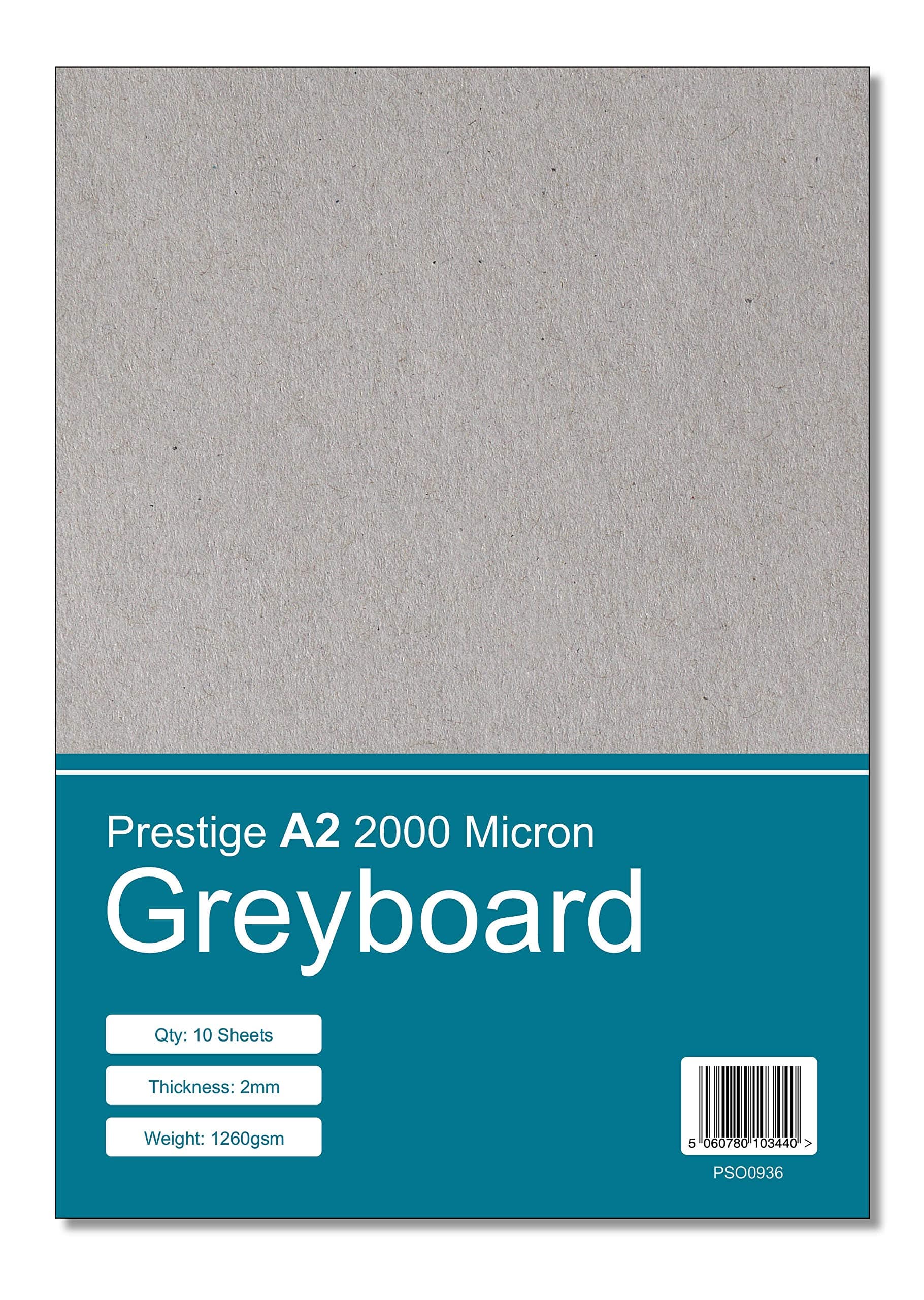 Prestige A2 Greyboard 2000mic - 2mm Thick Craft Grey Board Mounting Backing Modelling Board (A2 Size - 2000 Micron - 10 Sheets)