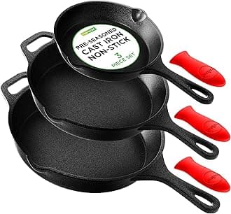 Nutrichef NCCIPS3P49 Pre-Seasoned Cast Iron Skillet Pans, S, M. & L, Black
