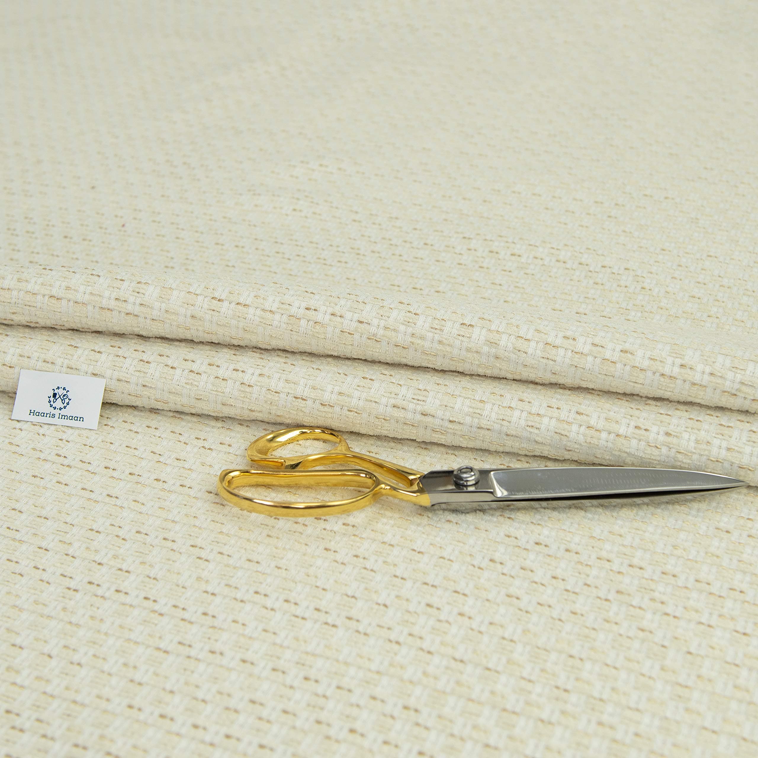 Haaris Imaan Textured Square Pattern Chenille Upholstery Fabric | Fire Retardant | Perfect for Curtain, Cushion, Reupholstery, Soft Furnishings, Sofa | Fabric by The Metre (Cream)