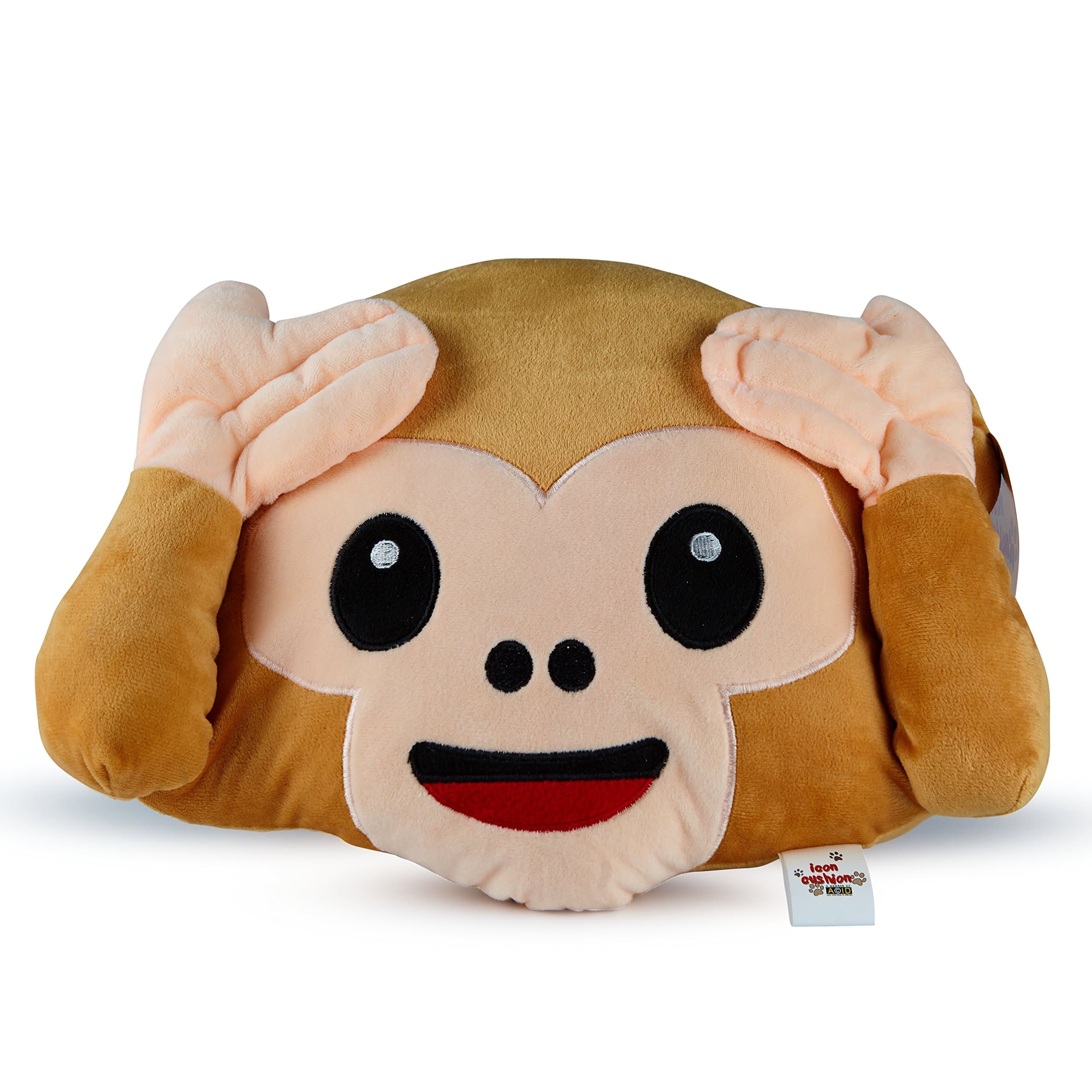 Filled Cushion Monkey Hear No Evil 14 inches Rd Beige