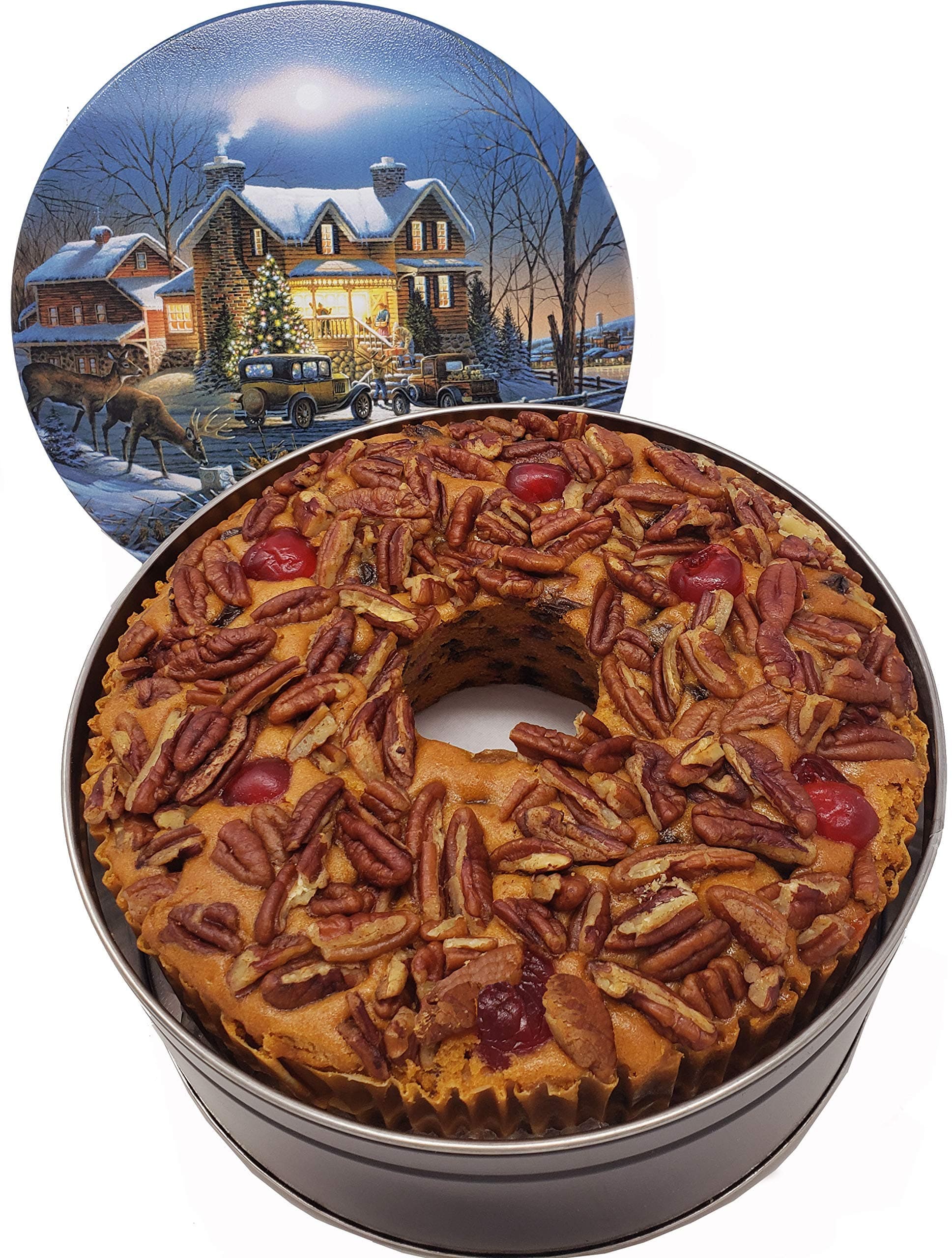 Fruitcake Classic Light Fruit Cake 3 Pound (48 Ounce) Ring in a Collectible Holiday Tin