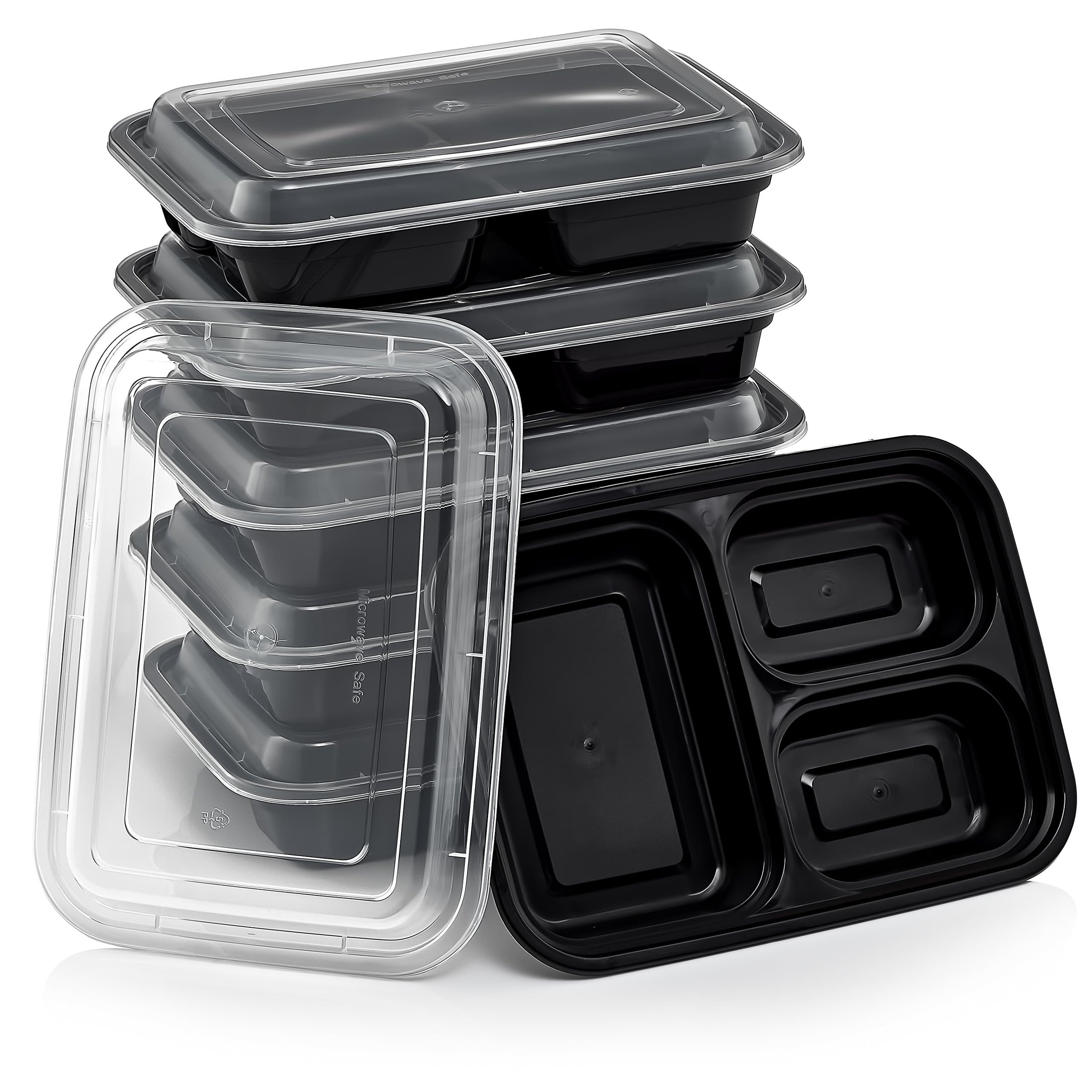 [Bonus-Pack] Premium Qualtiy 3-Compartment BPA FREE Stackable Meal Prep Food Storage Containers with Lids | Microwave & Dishwasher Safe Bento Lunch Box | Reusable Portion Control Plates + FREE Cutlery