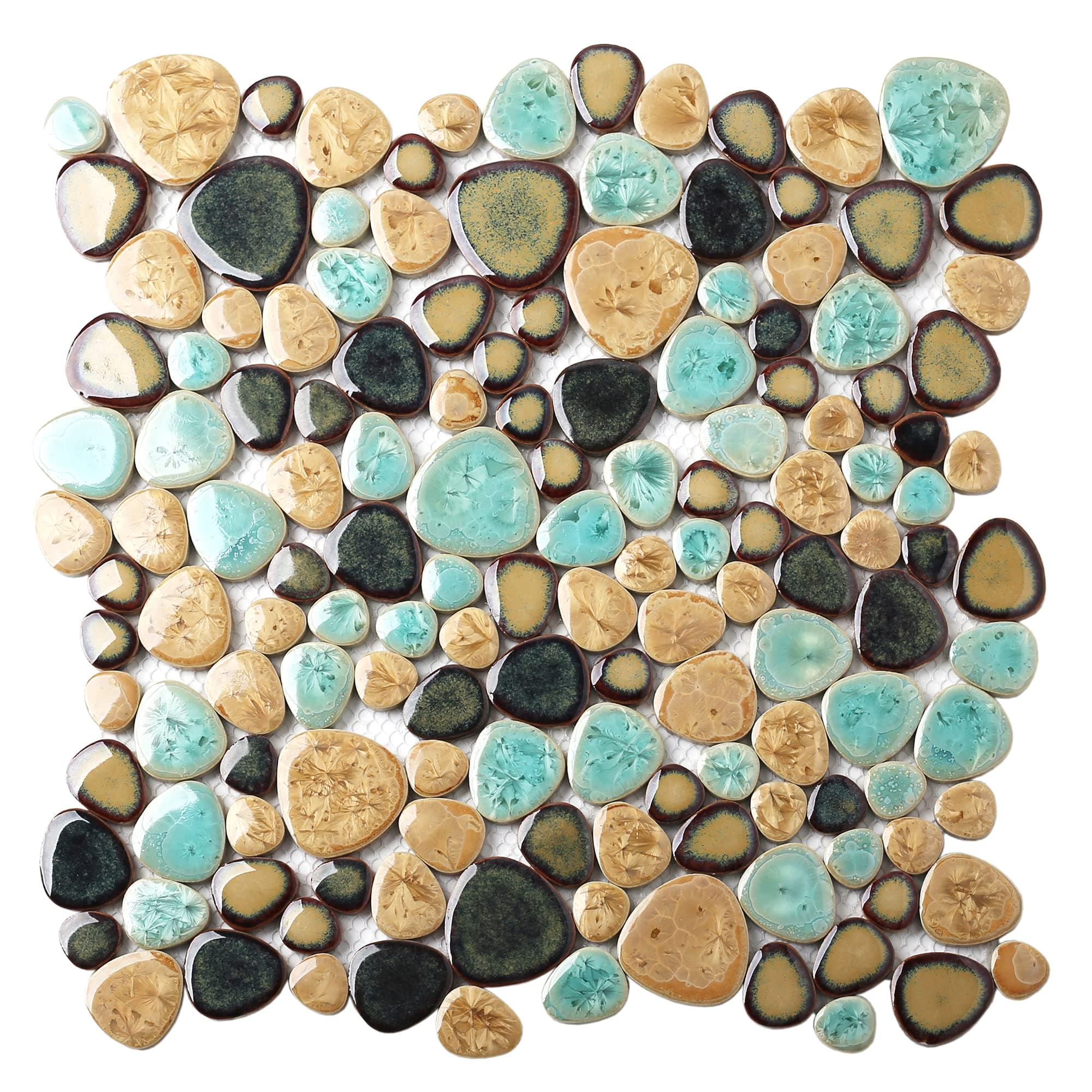 Turquoise Beige Pebble Mosaic Tile