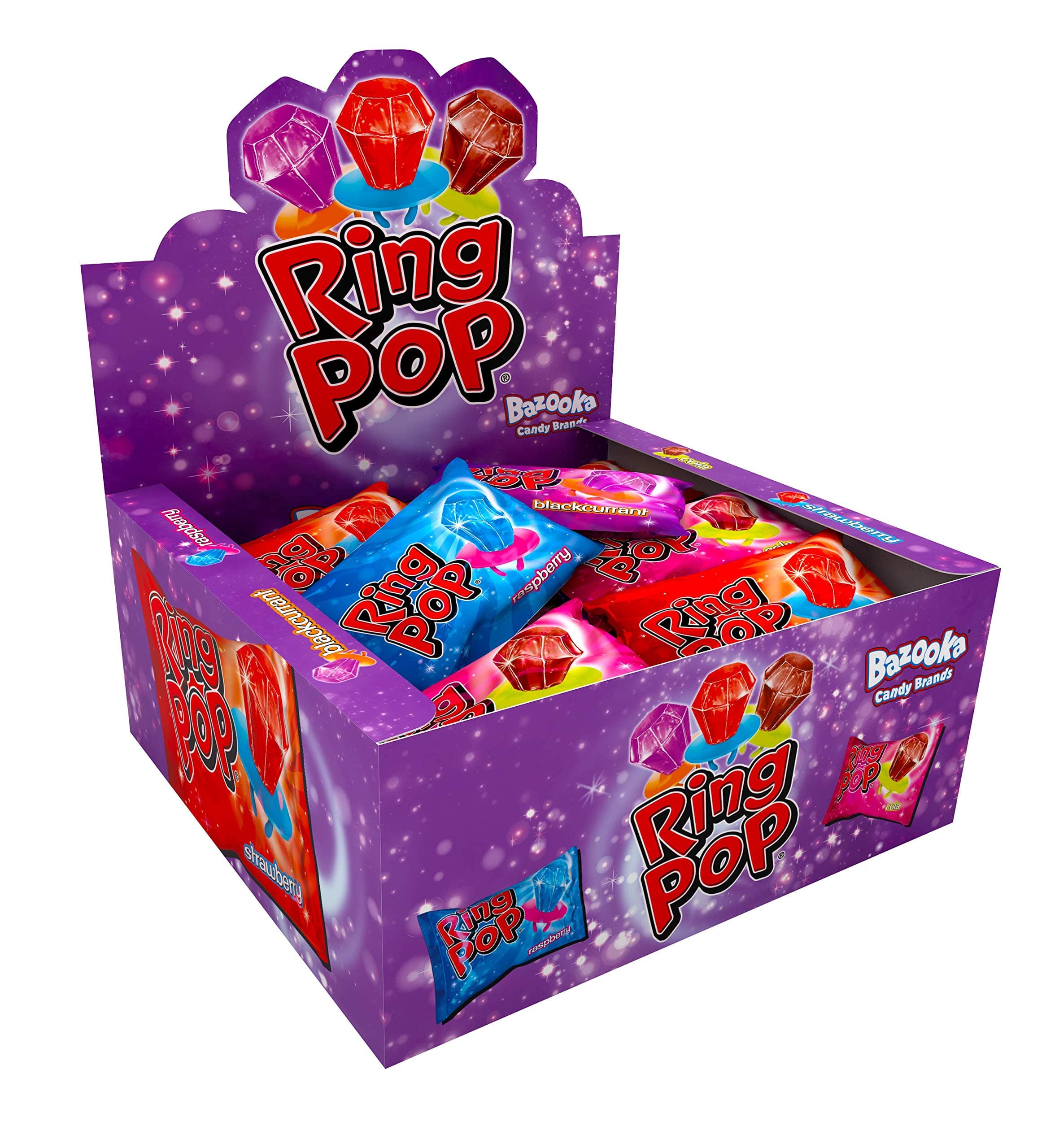 Ring Pop, Individually Wrapped Variety Party Pack, 24 Lollipops of Assorted Flavours -Blue Raspberry, Strawberry, Cola and Blackcurrant