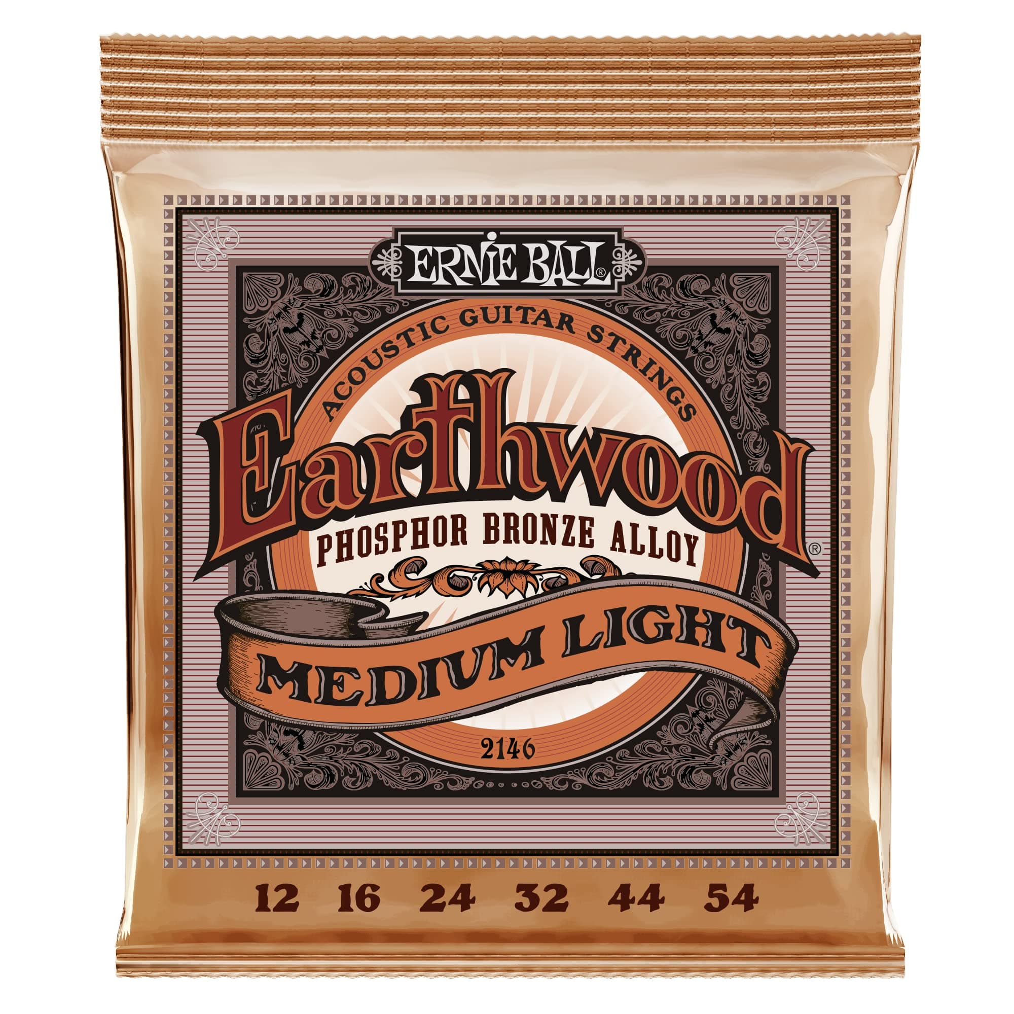 Earthwood Medium Light Phosphor Bronze Acoustic Guitar Strings, 12-54 Gauge (P02146)
