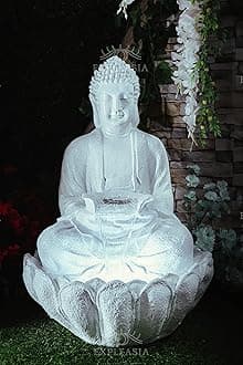 EXPLEASIA Lotus Buddha Water Fountain for Home, Office, Garden (White), Resin