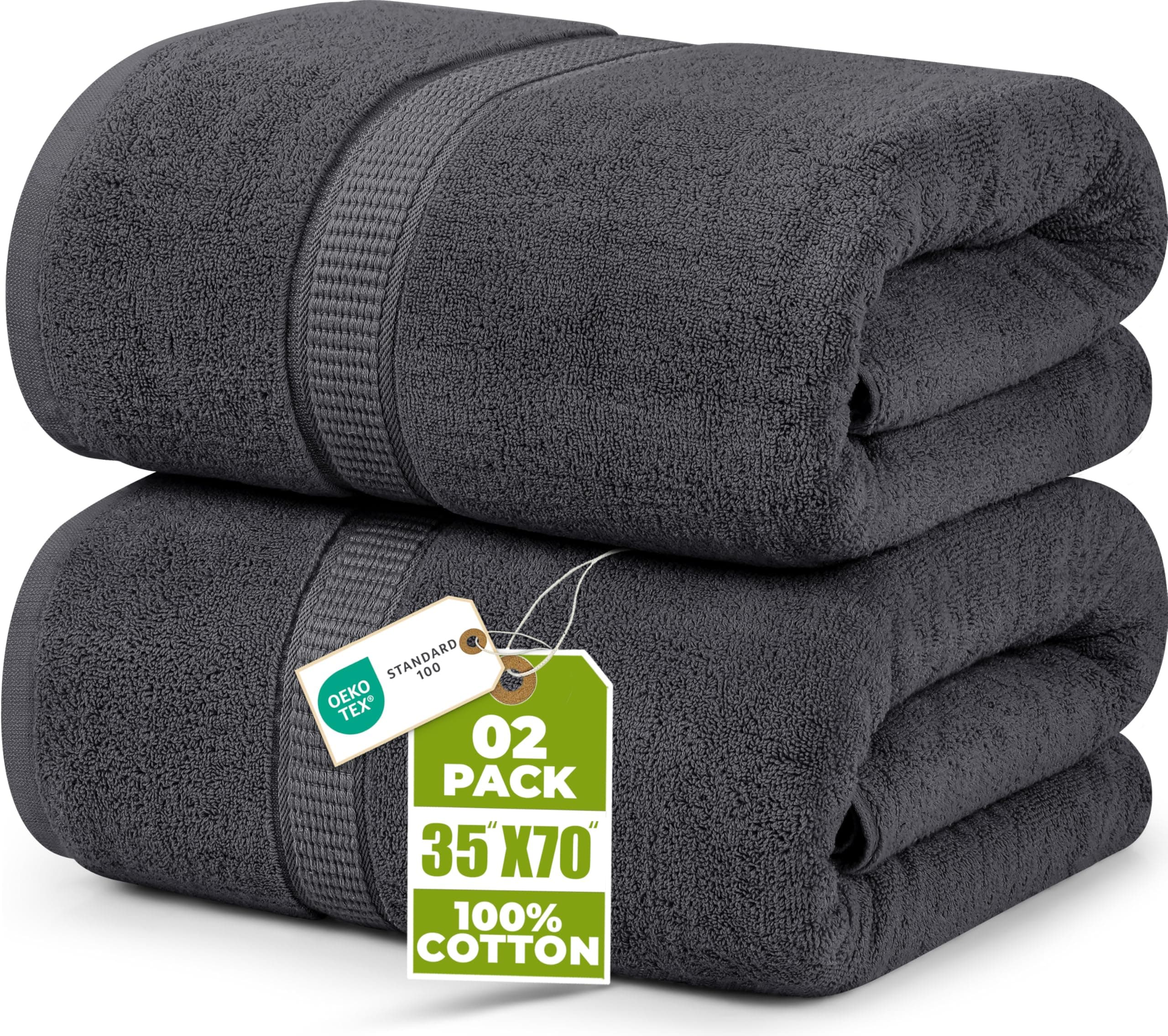 Cotton Extra Large Bath Towels/Bath Sheets (Grey, 35 x 70 inches) Pack of 2