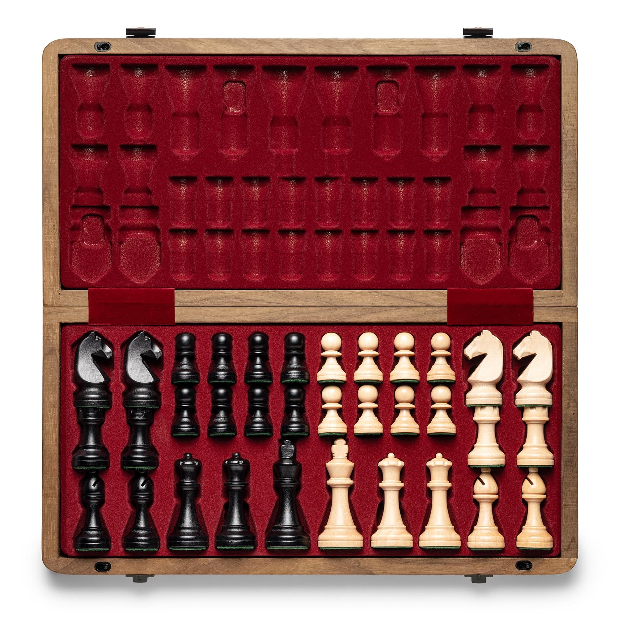 A&A Premium Natural Walnut Folding Chess Set, w/ 15" Board & 3" King Height Staunton Chess Pieces, Includes 2 Extra Queens and a Storage Bag