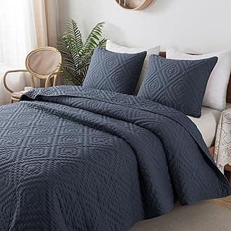 R.SHARE Navy Blue Queen Size Quilt Bedding Sets with Pillow Shams, Boho Full Lightweight Soft Bedspread Coverlet, Quilted Blanket Thin Comforter Bed Cover for All Season, 3 Pieces, 90x90 inches