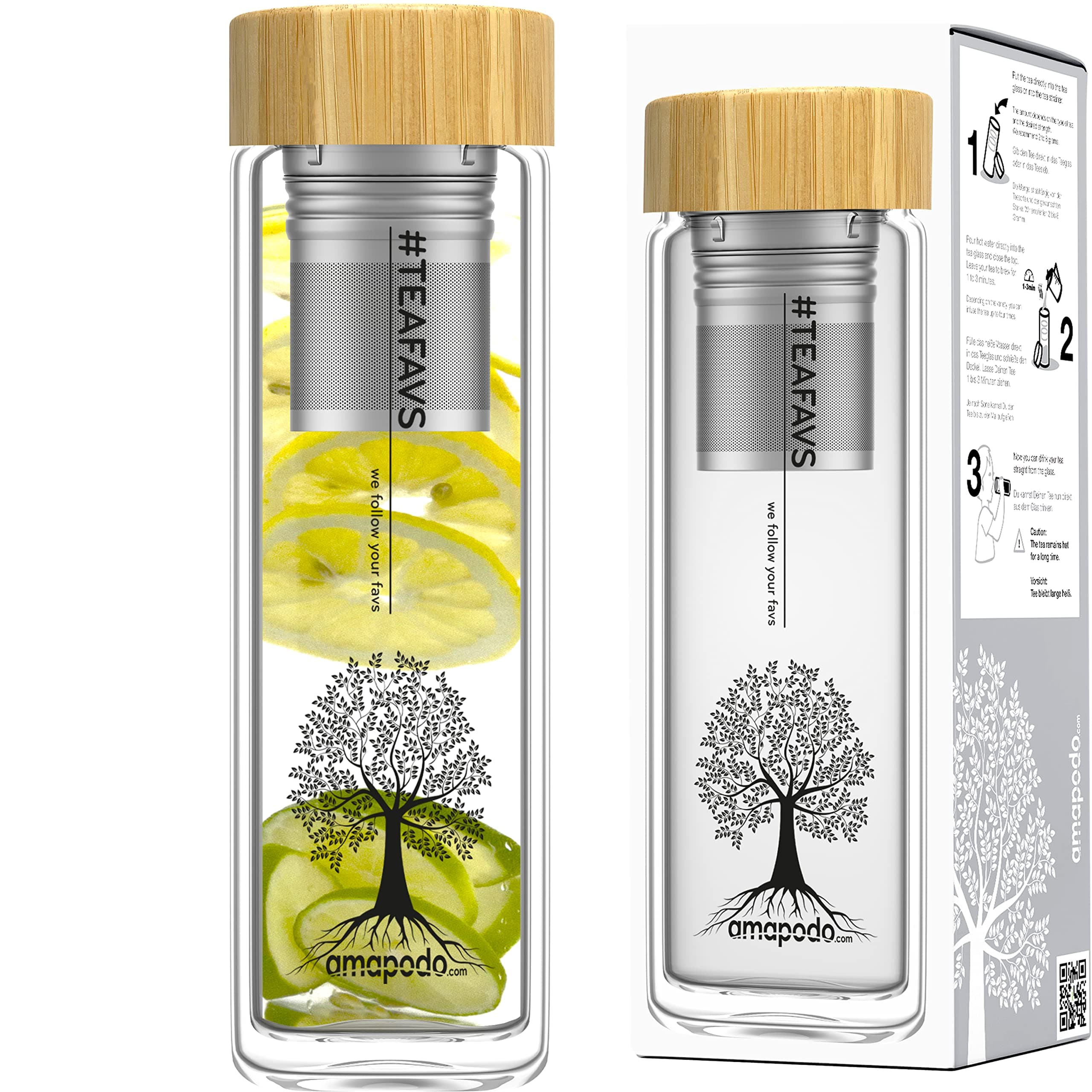 amapodoTeeflasche 400ml with Sieb and Deckel bambus