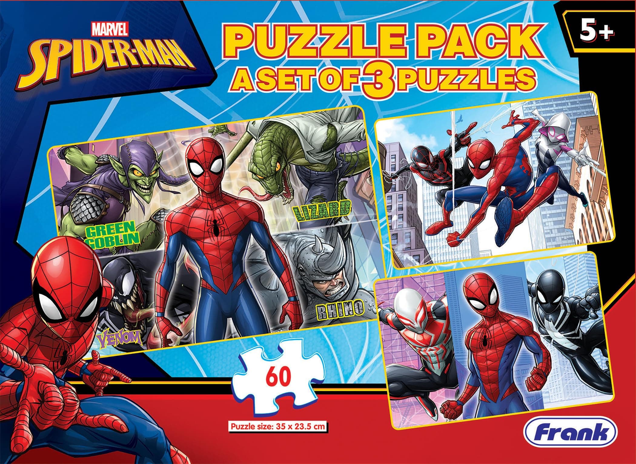 Marvel Spider-Man Puzzles - 60 Pieces 3 in 1 Jigsaw Puzzle Pack for Kids for Age 5 Years Old and Above - Fun & Challenging Brain Booster Games - 90150