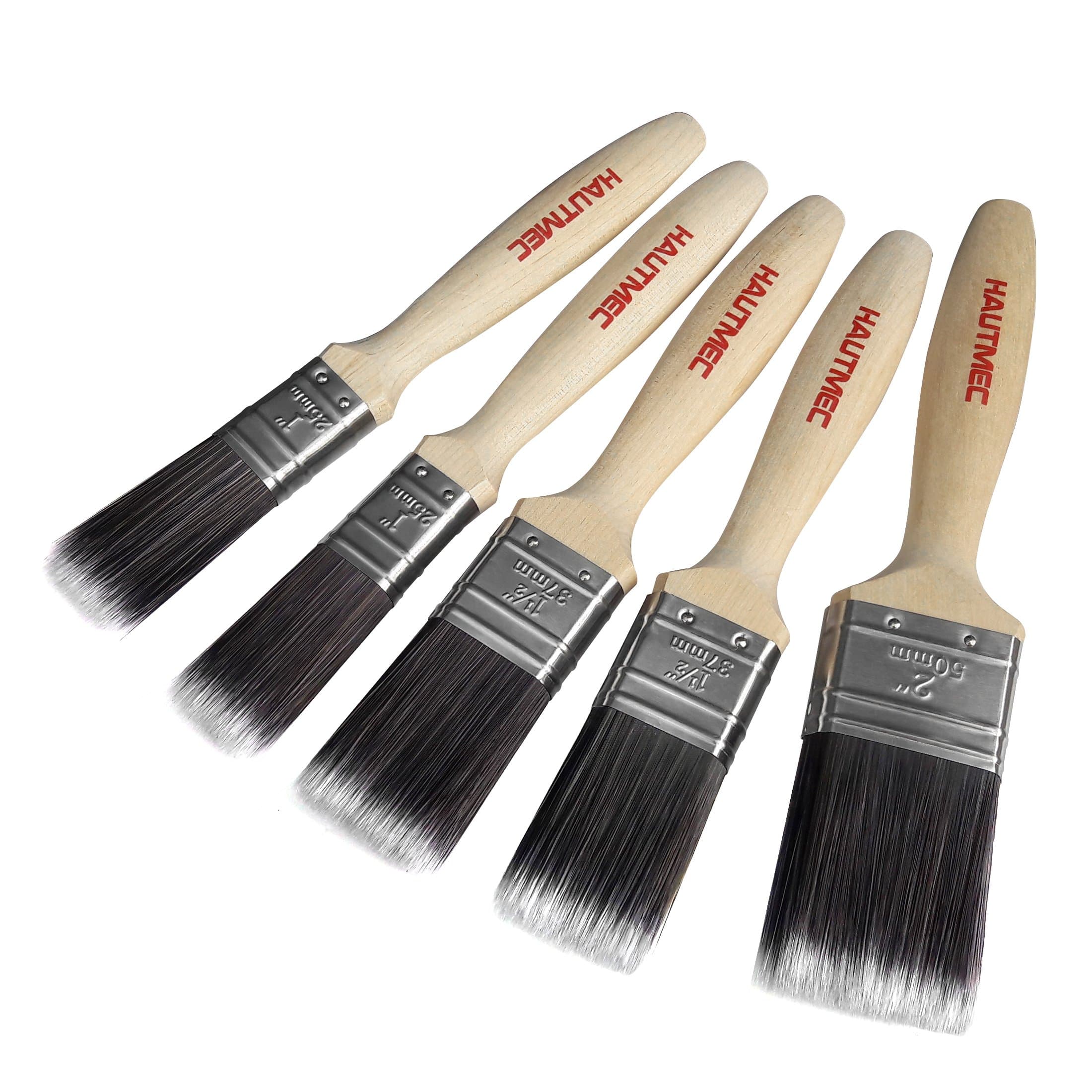 HAUTMEC 5pc Paint Brush Decorating Set with 1, 1.5 & 2 Inch Brushes for Walls, Fence, Wood & Decorating - Soft Bristles for Varnish, Paste, Gesso, Limewash - Wooden Handle, Smooth Finish HT0030