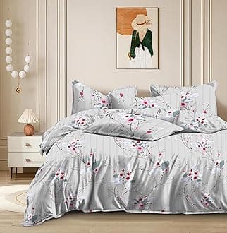 THE HOME STYLE Supersoft Glace Cotton Elastic Fitted All Around King Size Printed Double Bedsheet with 2 Pillow Cover & King Size Comforter/Duvet/Blanket (72"x78" + Comforter, Dewy Rose)