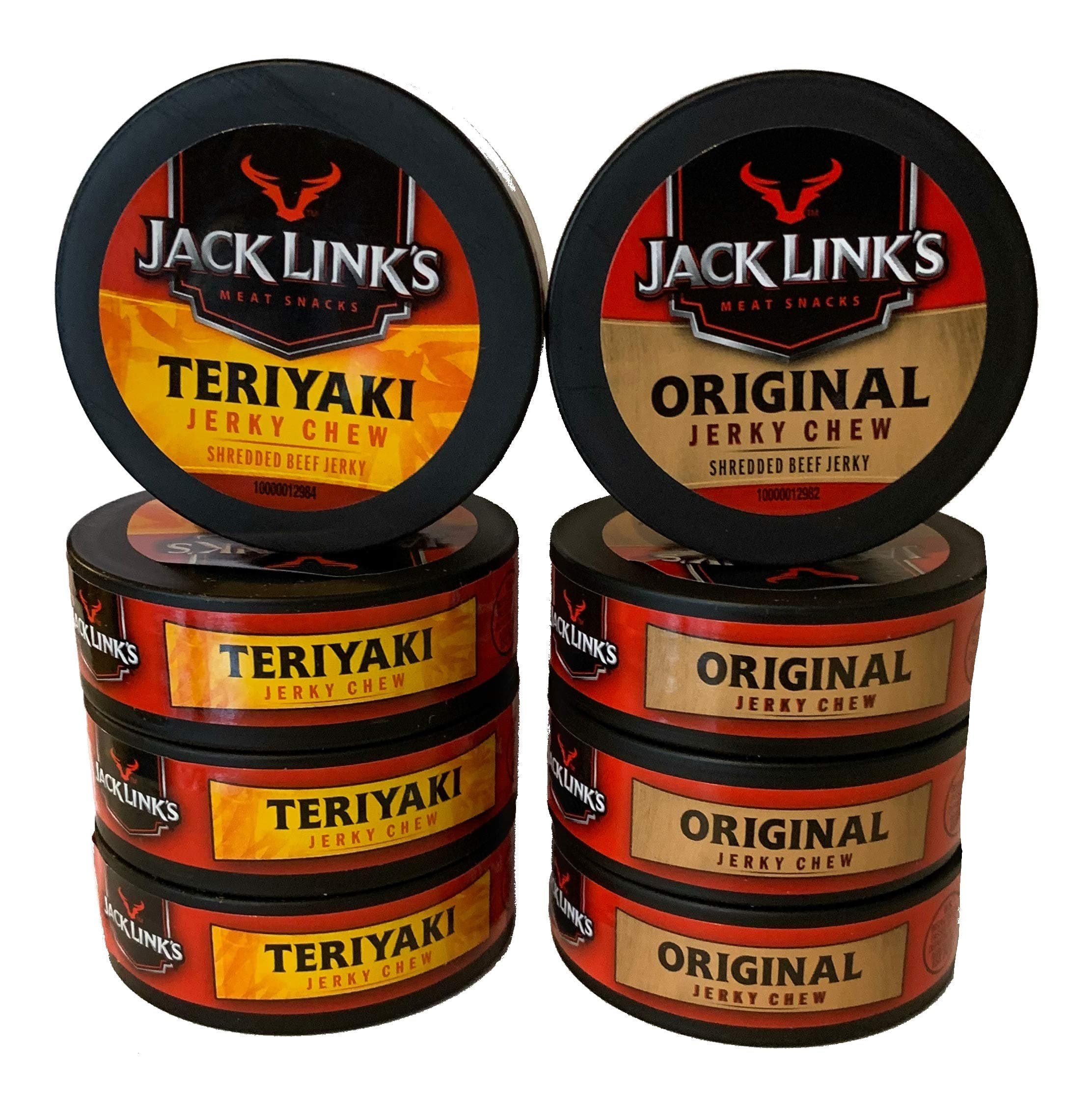 Jack Links Original and Teriyaki Jerky Chew Bundle | Original Beef Jerky Chew | Teriyaki Beef Jerky Chew | .32 oz Cans | 4 Cans Each Flavor | 8 Total Cans